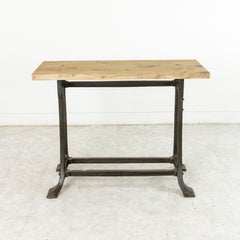 Midcentury French Industrial Console, Work Table, Kitchen Island, Iron Base