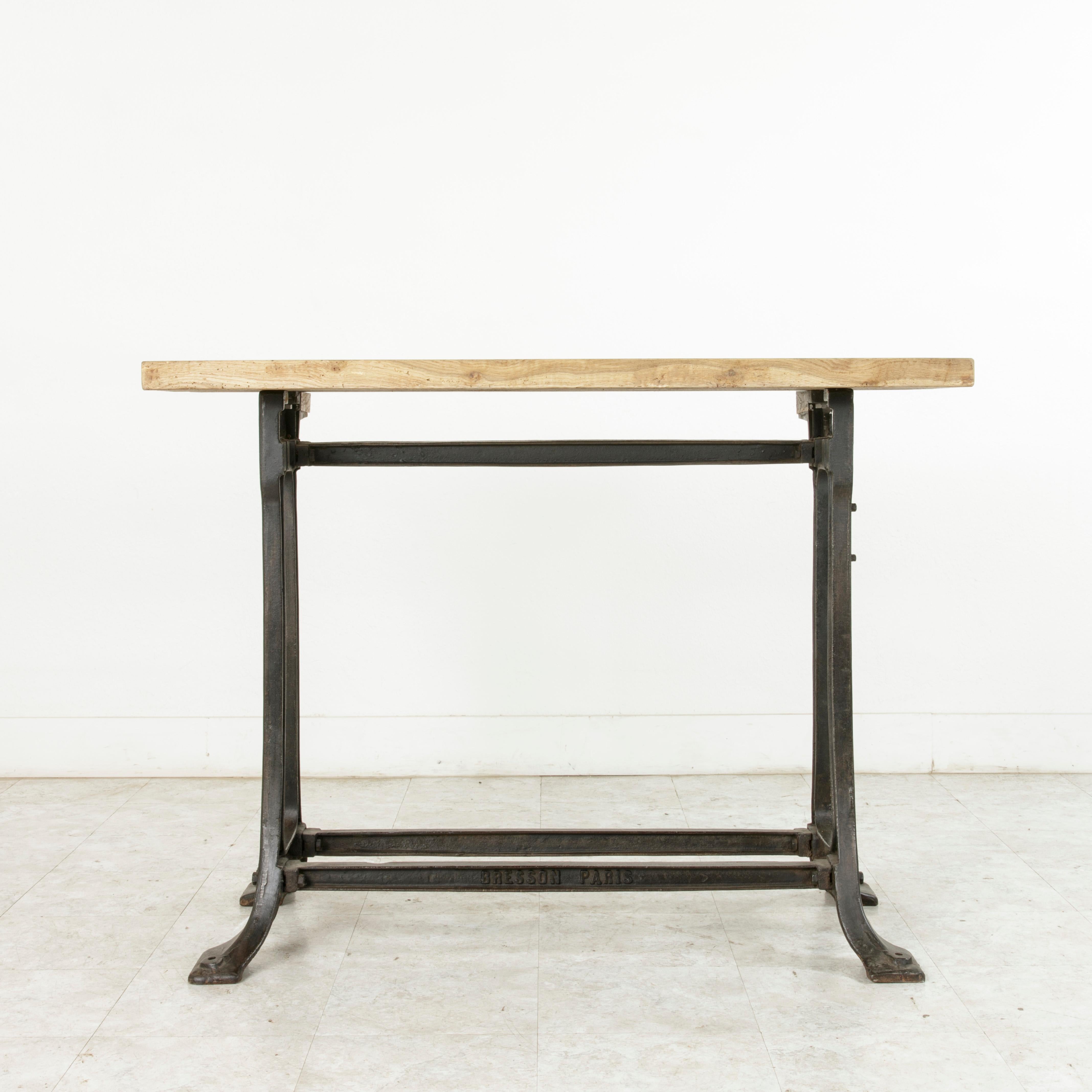 Midcentury French Industrial Console, Work Table, Kitchen Island, Iron Base In Good Condition In Fayetteville, AR