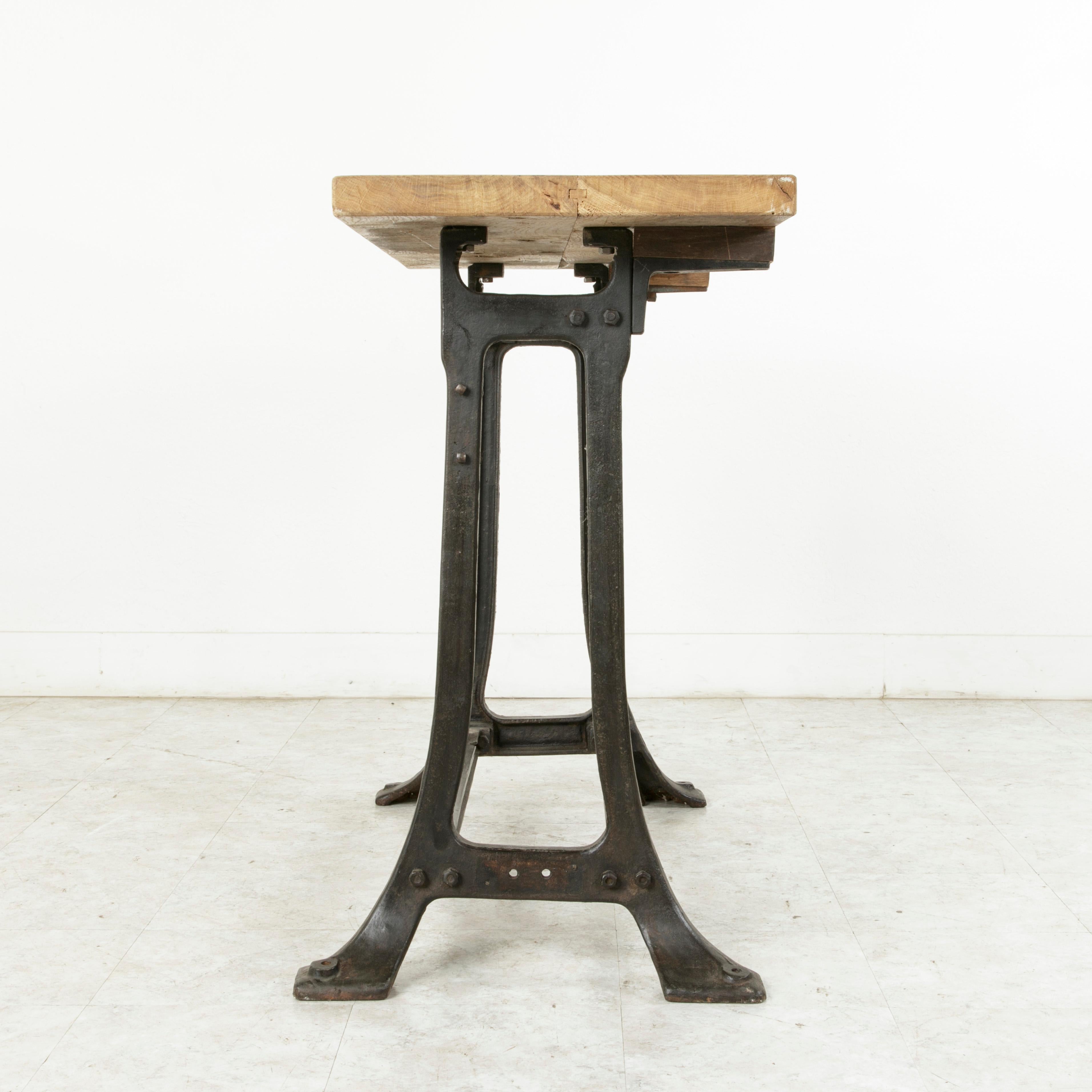 20th Century Midcentury French Industrial Console, Work Table, Kitchen Island, Iron Base