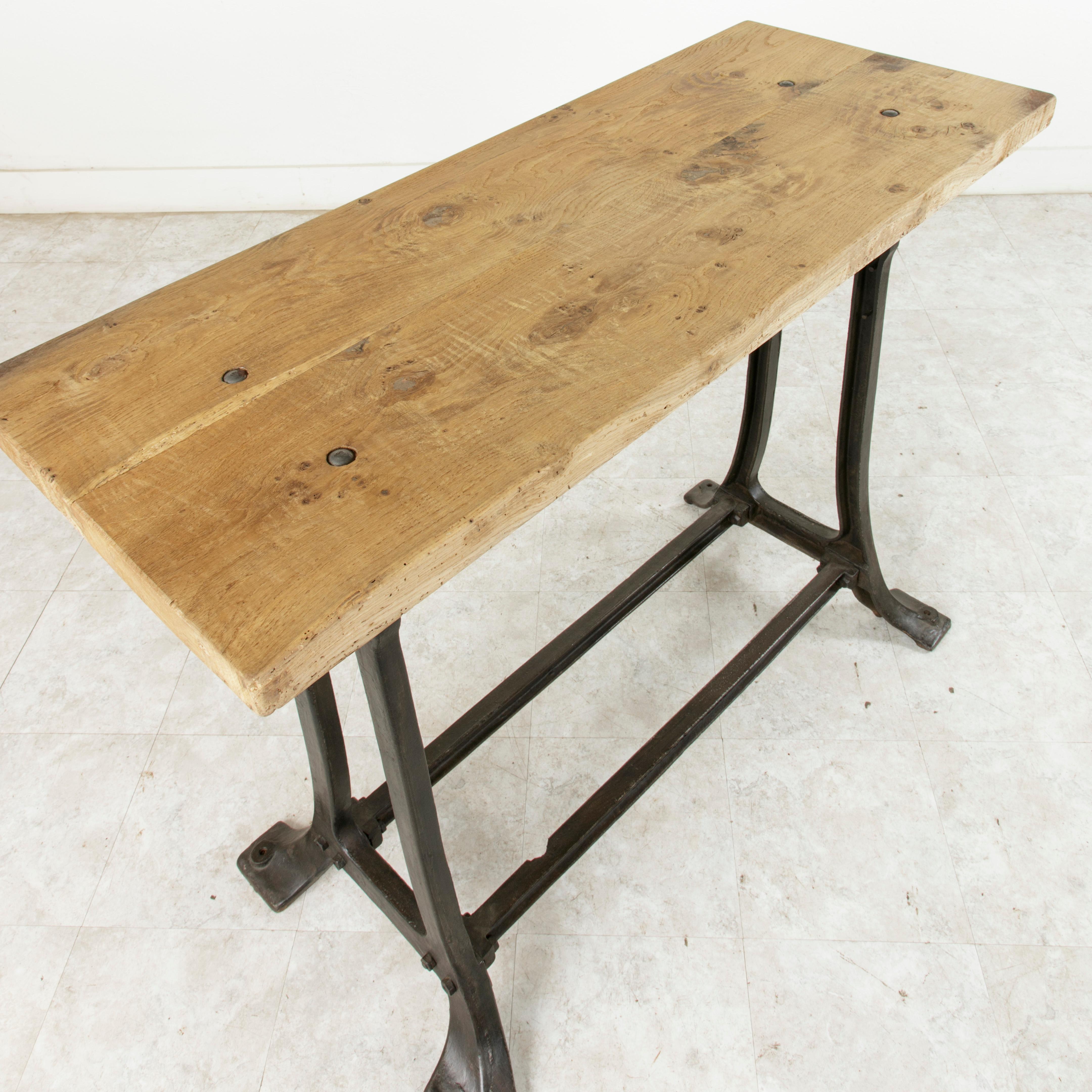 Midcentury French Industrial Console, Work Table, Kitchen Island, Iron Base 4