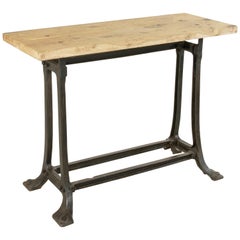 Vintage Midcentury French Industrial Console, Work Table, Kitchen Island, Iron Base