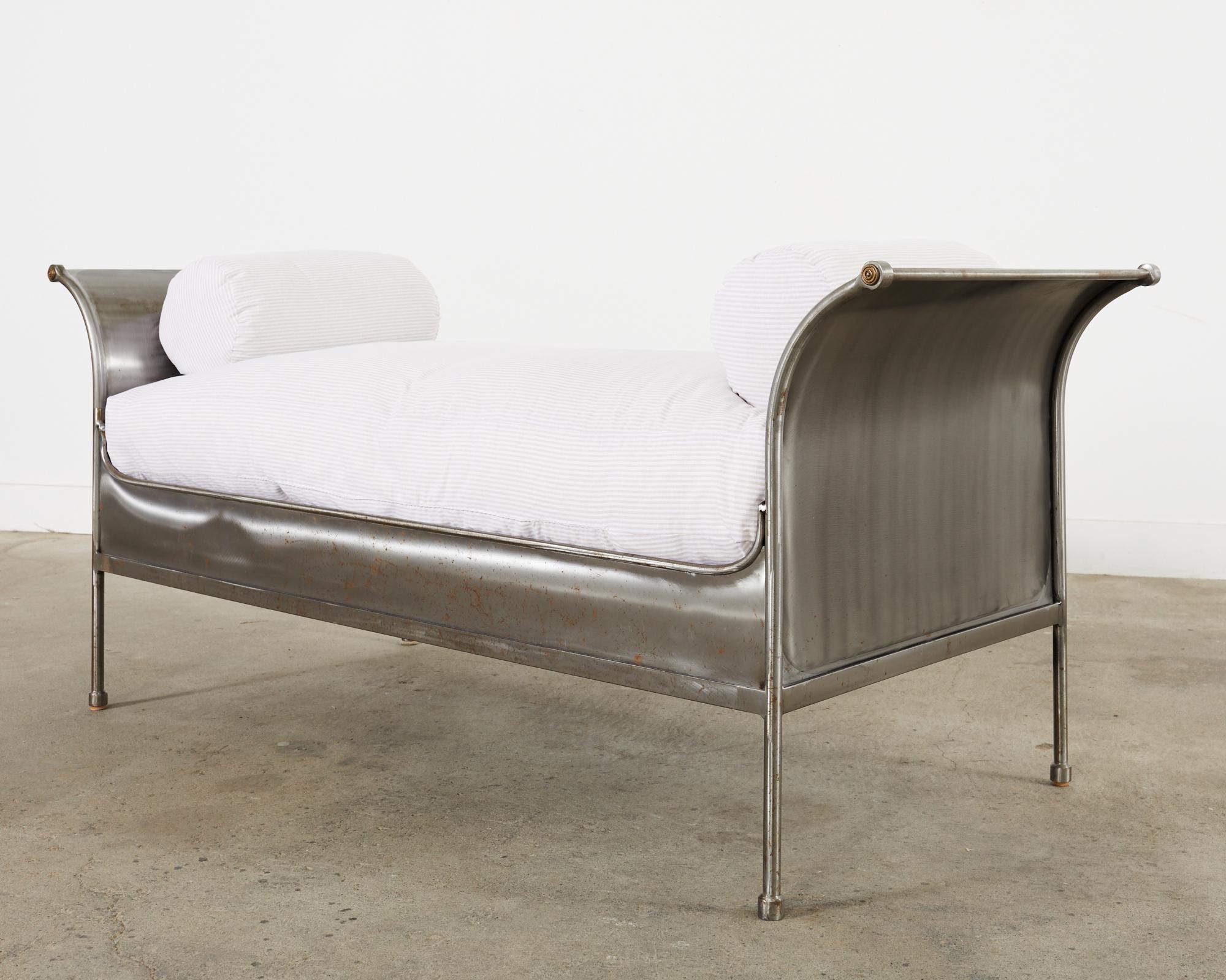 Mid-Century Modern Midcentury French Industrial Style Steel Sleigh Daybed