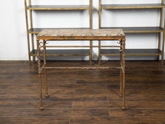 Midcentury French Iron Console Table with Variegated Marble and Wavy Patterns