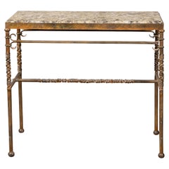 Midcentury French Iron Console Table with Variegated Marble and Wavy Patterns