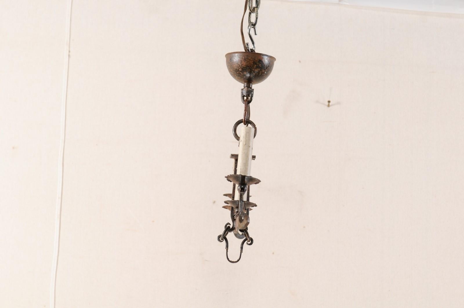 Midcentury French Iron Scale 4-Light Chandelier 4