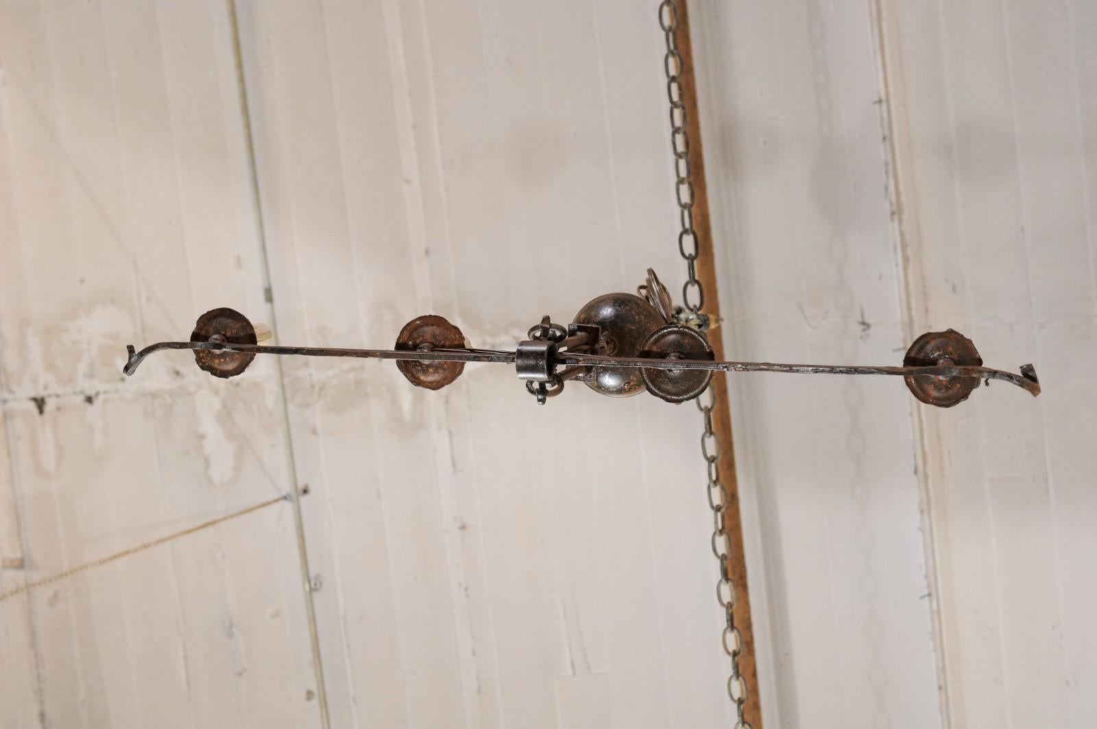 Midcentury French Iron Scale 4-Light Chandelier 5