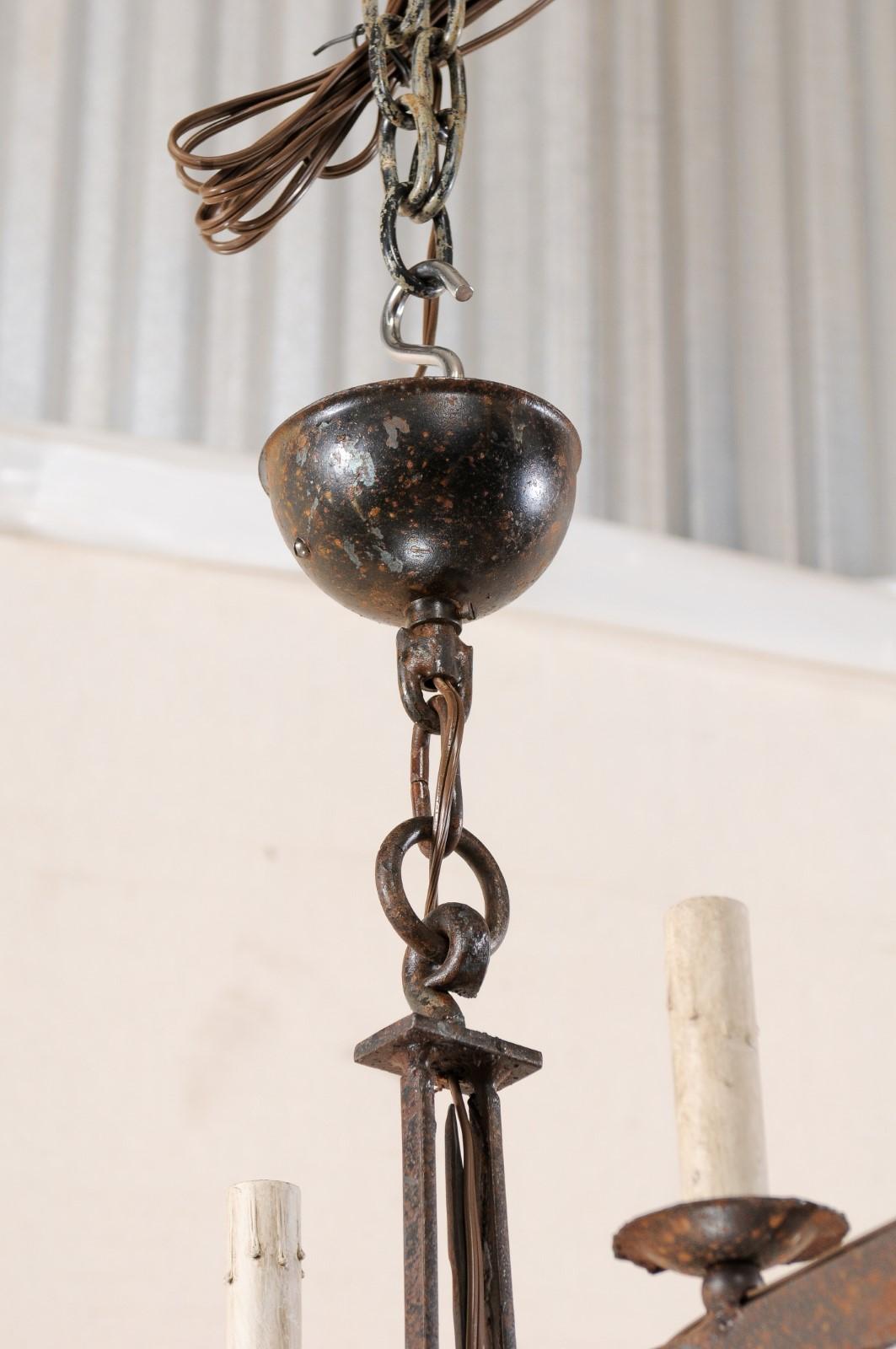 20th Century Midcentury French Iron Scale 4-Light Chandelier