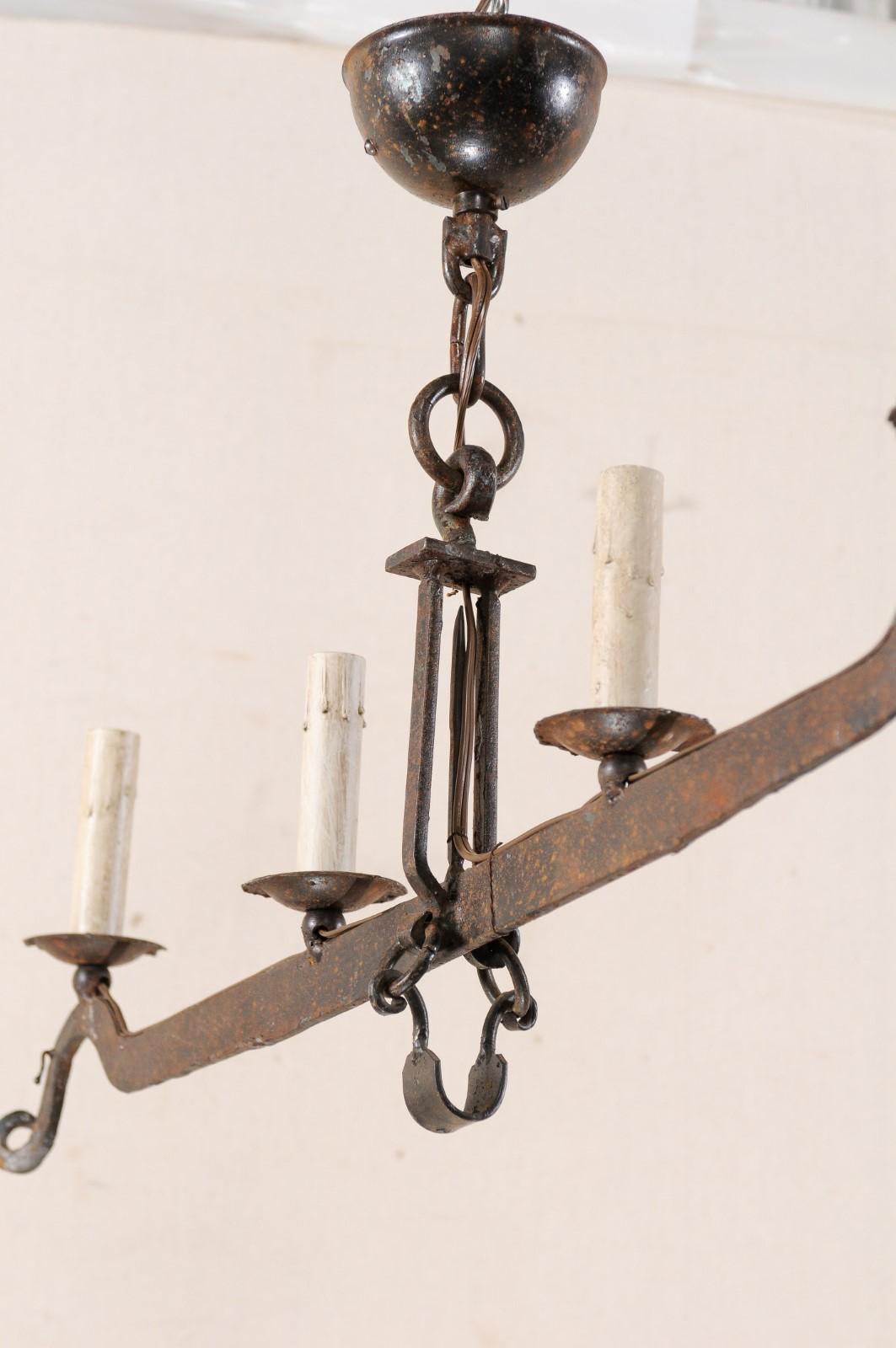 Metal Midcentury French Iron Scale 4-Light Chandelier