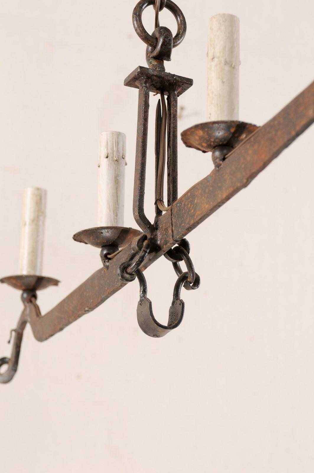 Midcentury French Iron Scale 4-Light Chandelier 2