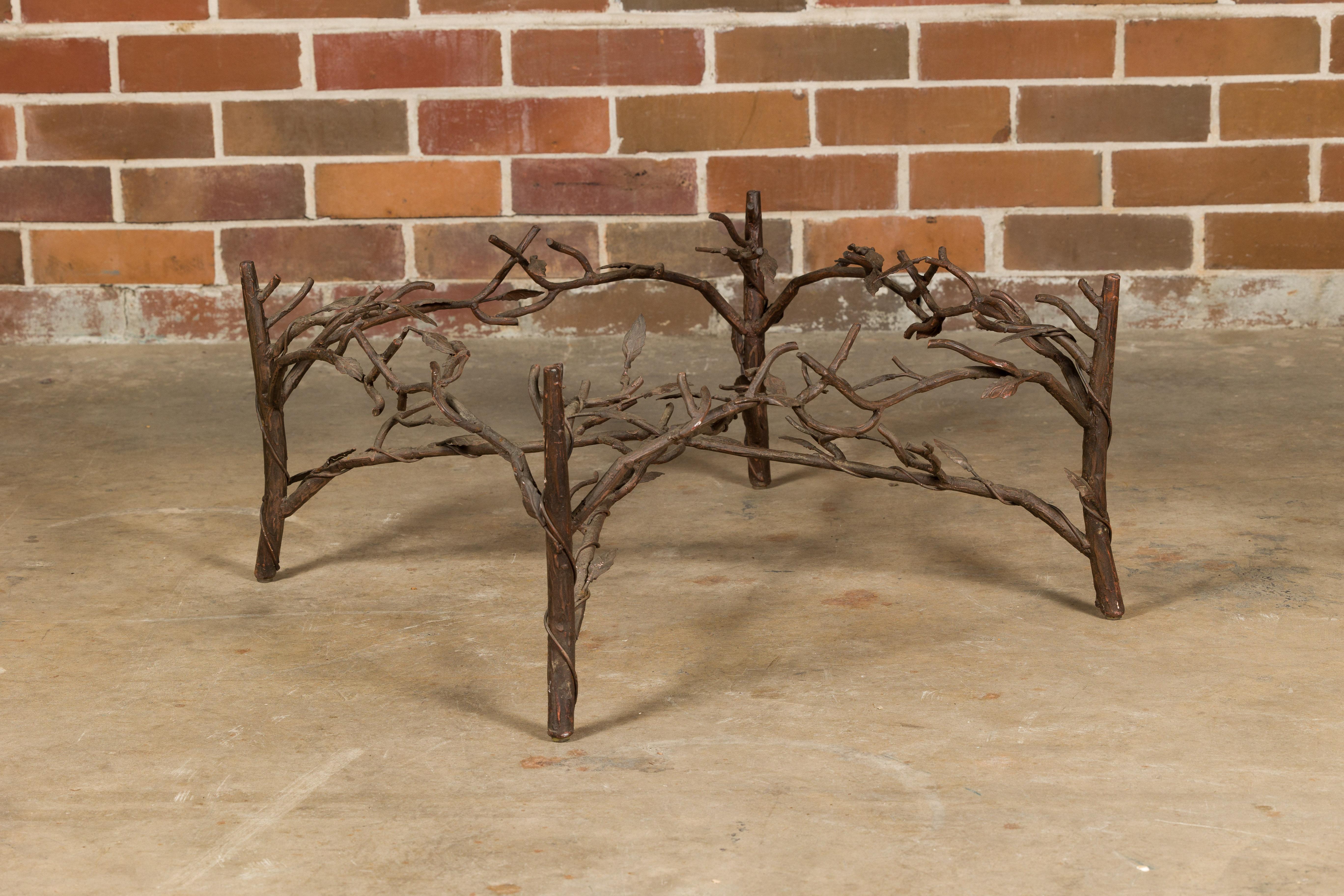 Midcentury French Iron Twig Coffee Table Base with Cross Stretcher In Good Condition For Sale In Atlanta, GA