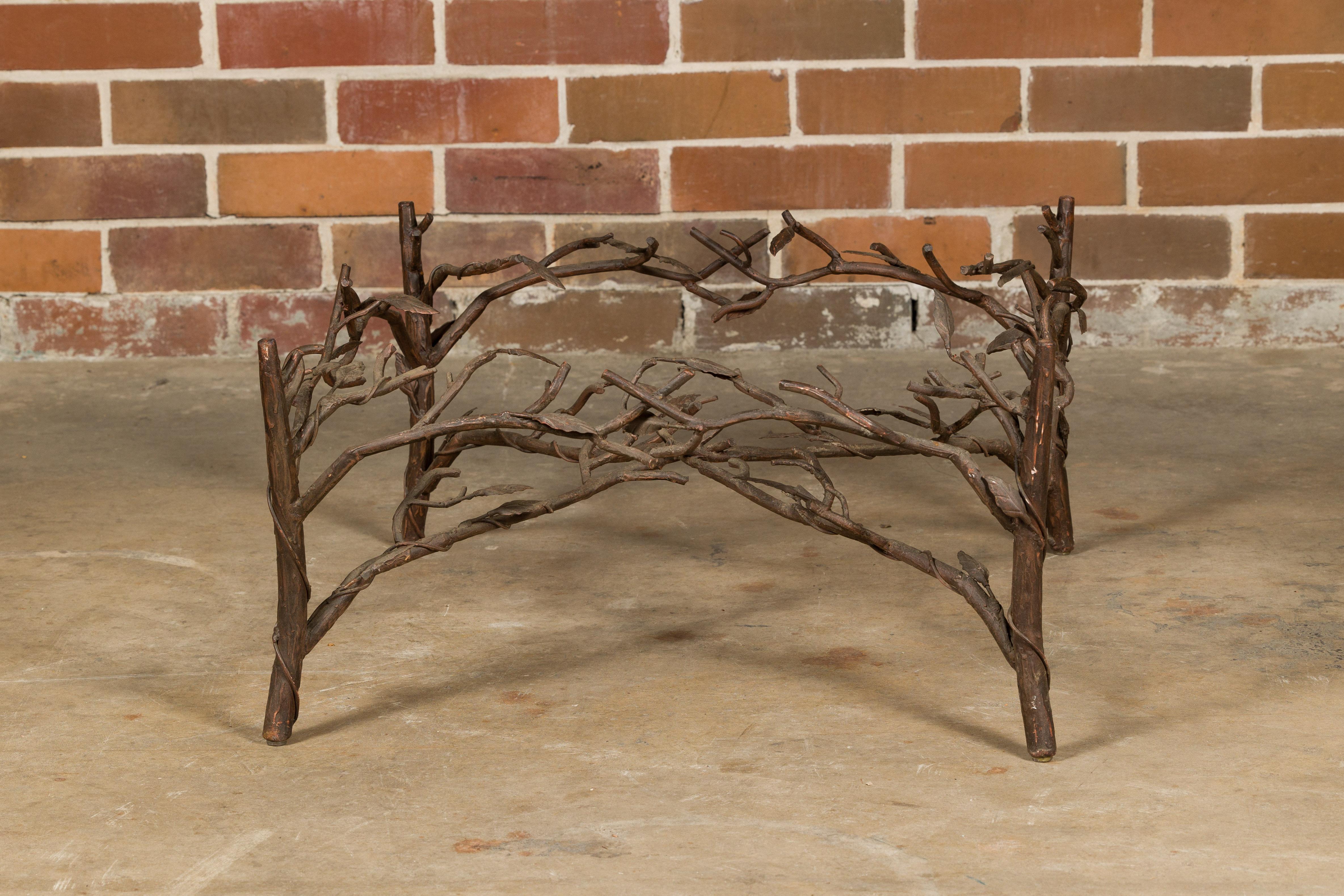 20th Century Midcentury French Iron Twig Coffee Table Base with Cross Stretcher For Sale