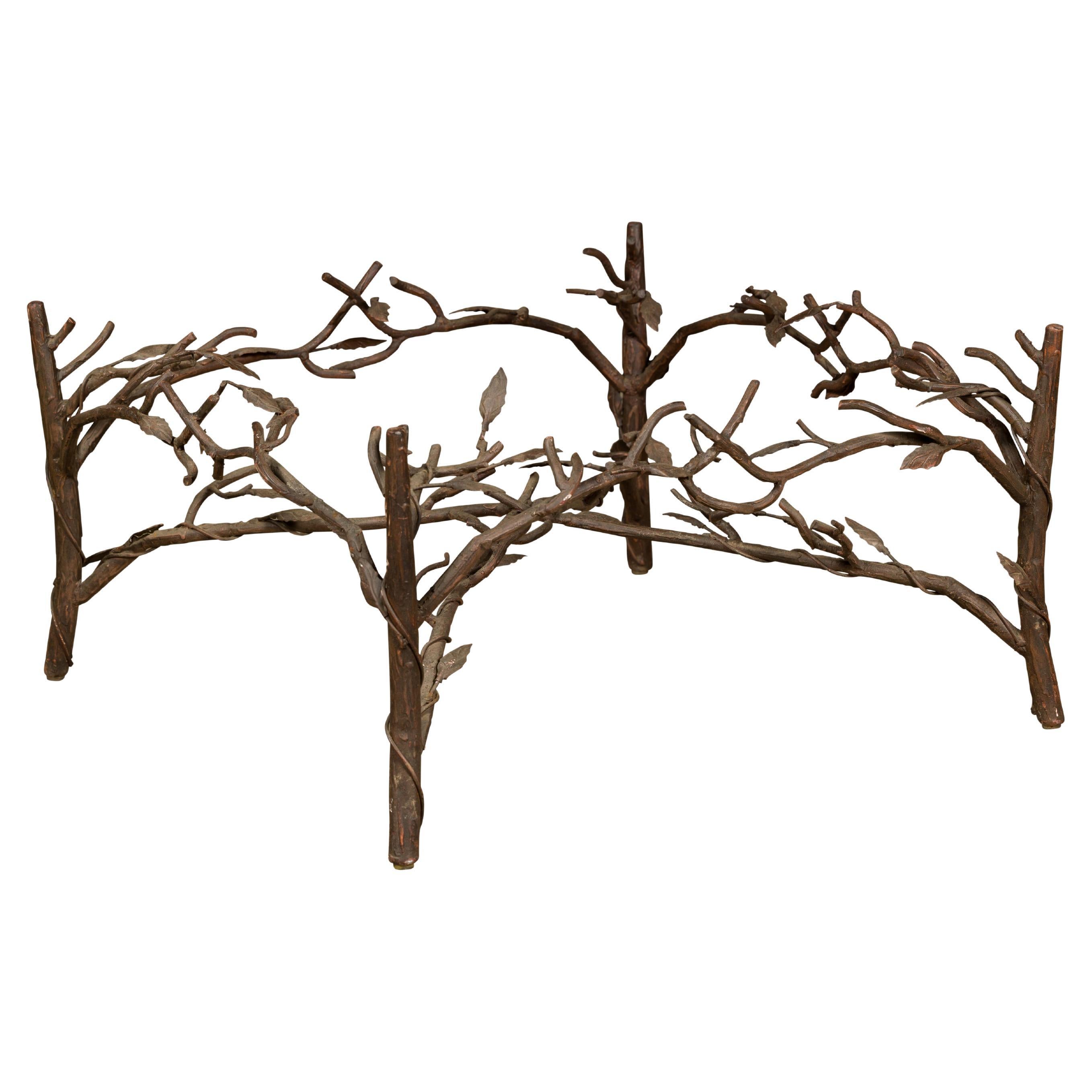 Midcentury French Iron Twig Coffee Table Base with Cross Stretcher For Sale