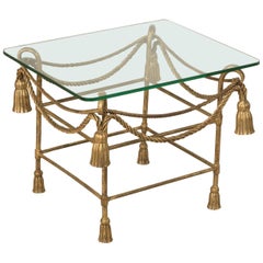 Midcentury French Jean-Charles Moreux Gilt Iron and Glass Side Table, End Table