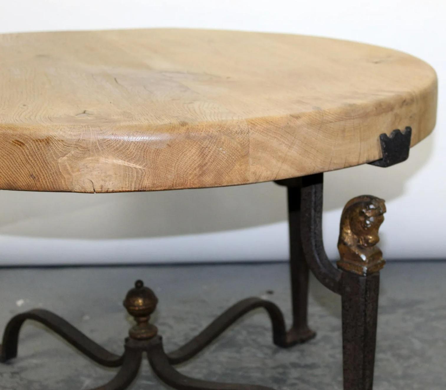Gilt Mid-Century French Jean-Charles Moreux-Style Cocktail Table with Iron Base For Sale