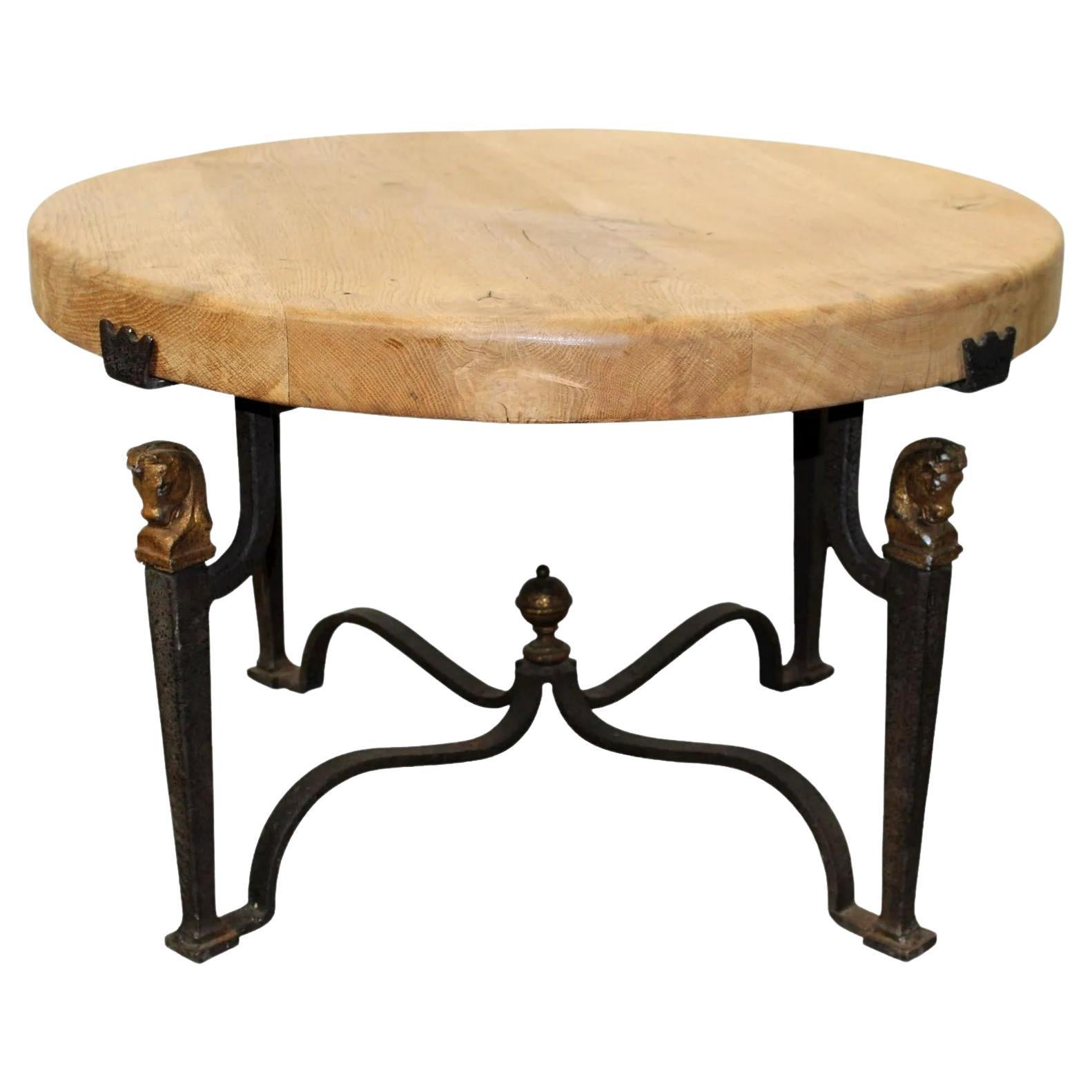 Mid-Century French Jean-Charles Moreux-Style Cocktail Table with Iron Base For Sale