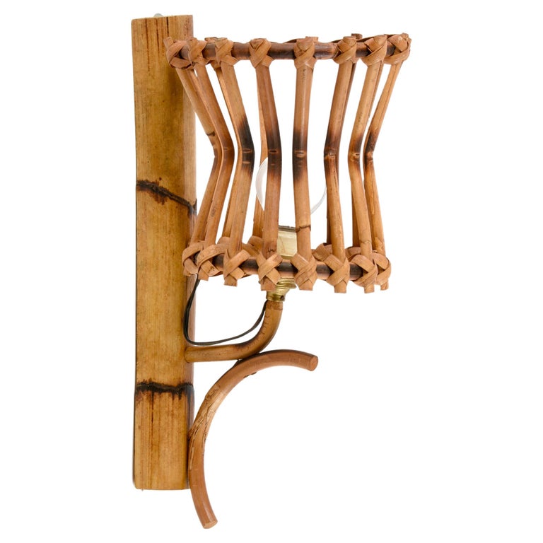 MidCentury French "Lantern" Rattan Sconce Attributed to Louis Sognot