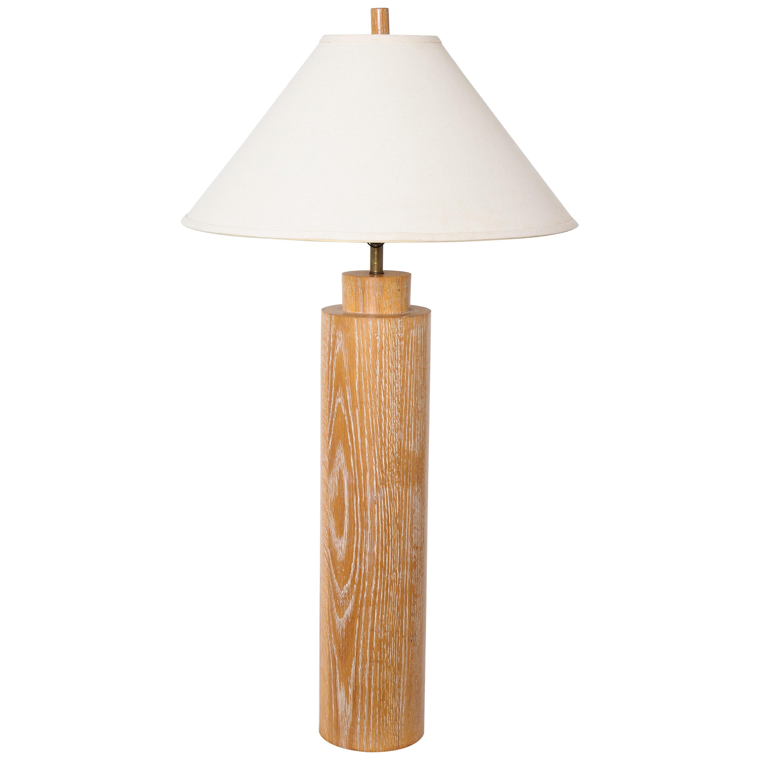 Midcentury French Large Cerused Oak Table Lamp