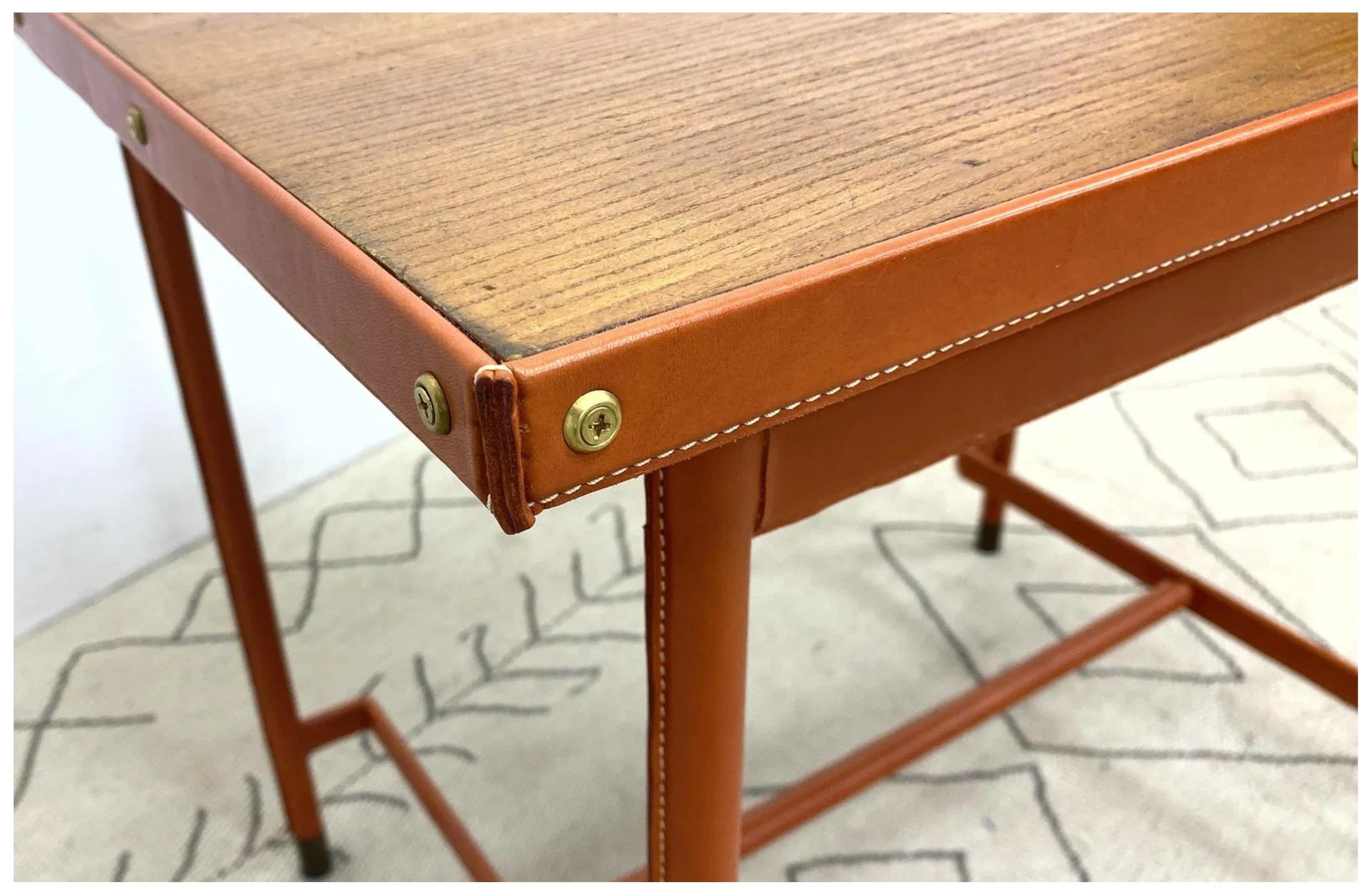 Mid-Century Modern Midcentury French Leather Wrapped Writing Table attributed to Jacques Adnet For Sale