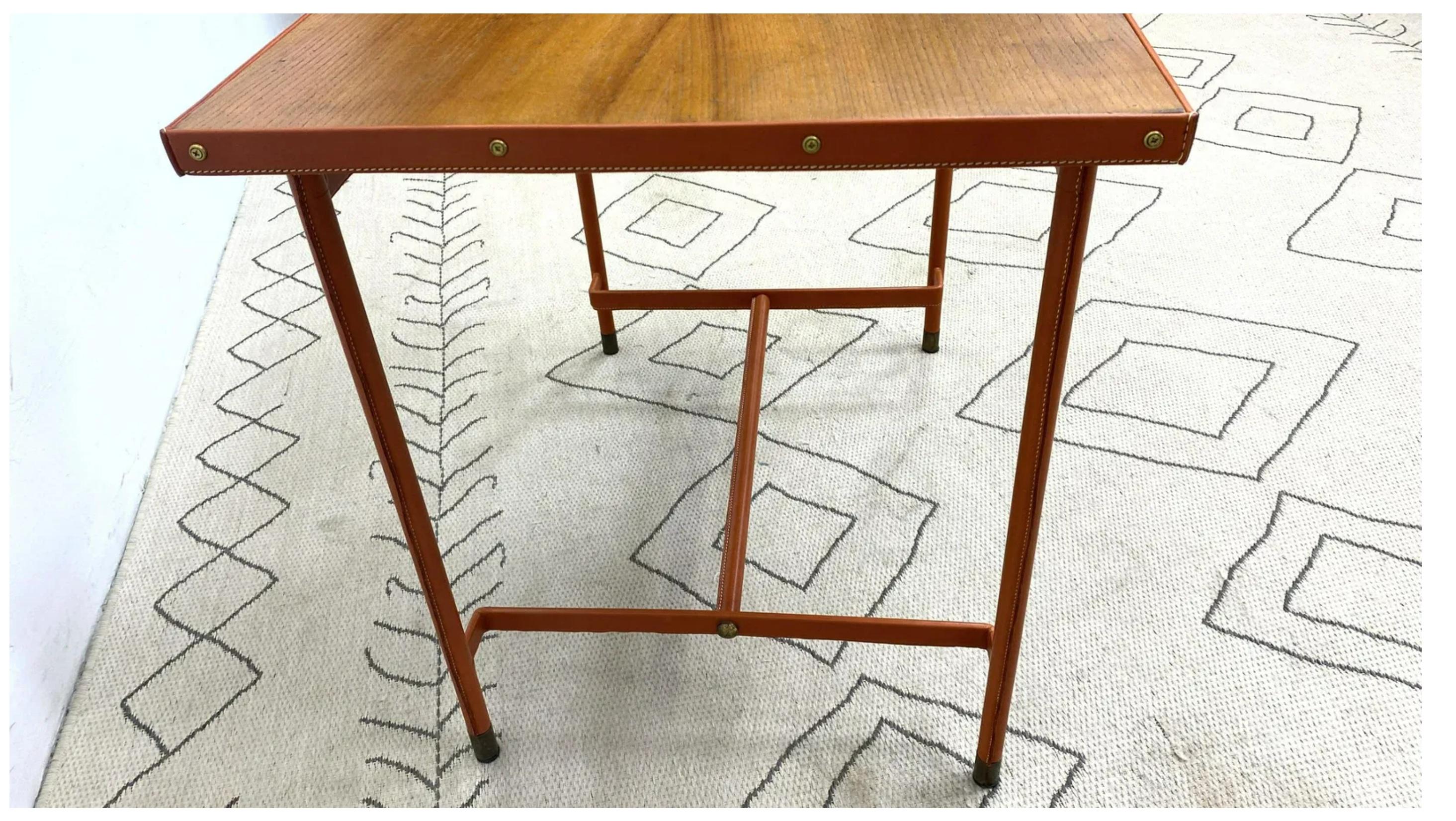 Midcentury French Leather Wrapped Writing Table attributed to Jacques Adnet In Good Condition For Sale In Chicago, IL