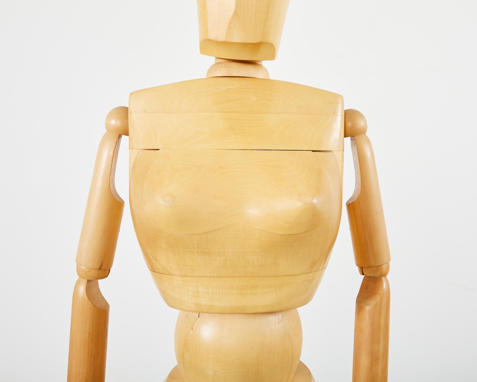 Hand-Crafted Midcentury French Life-Size Articulated Wooden Artist Mannequin For Sale