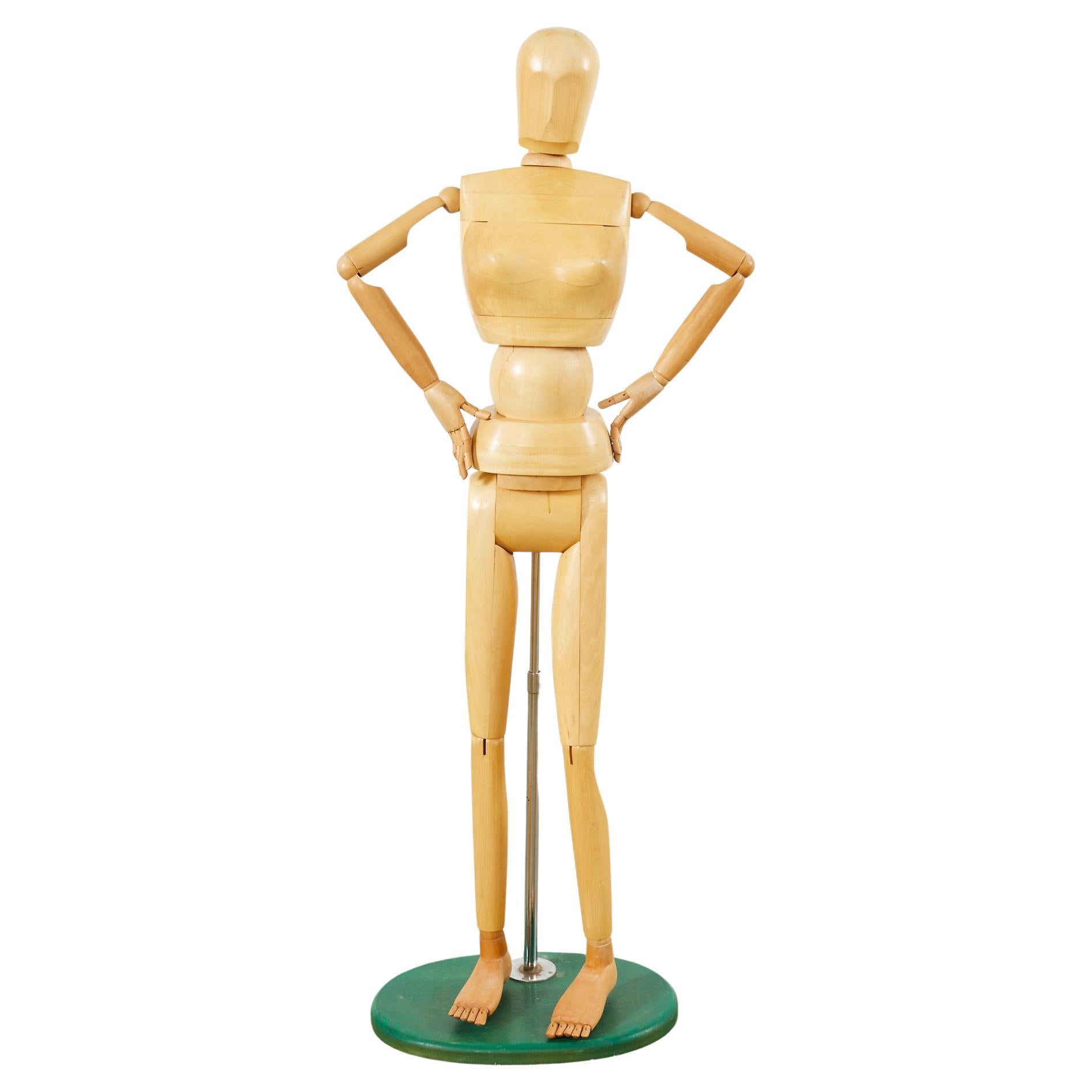 Midcentury French Life-Size Articulated Wooden Artist Mannequin For Sale
