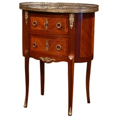 Midcentury French Louis XV Walnut Parquetry Chest of Drawers with Marble Top
