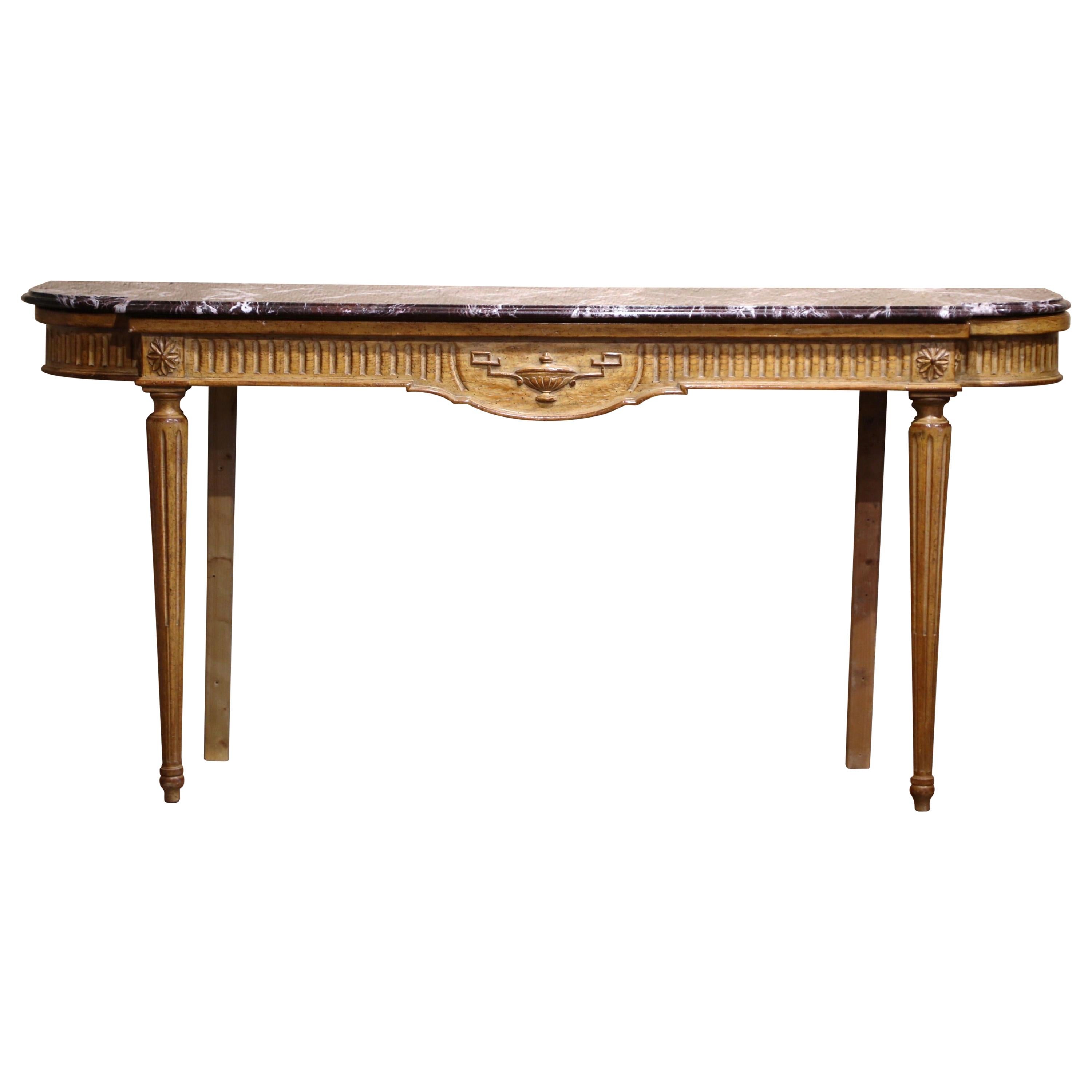 Midcentury French Louis XVI Carved and Painted Console Table with Marble Top