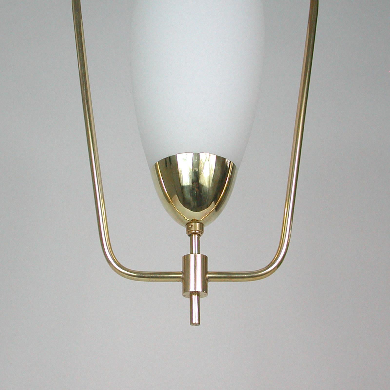 Midcentury French Maison Arlus Brass & Opaline Glass Pendant, 1950s For Sale 3
