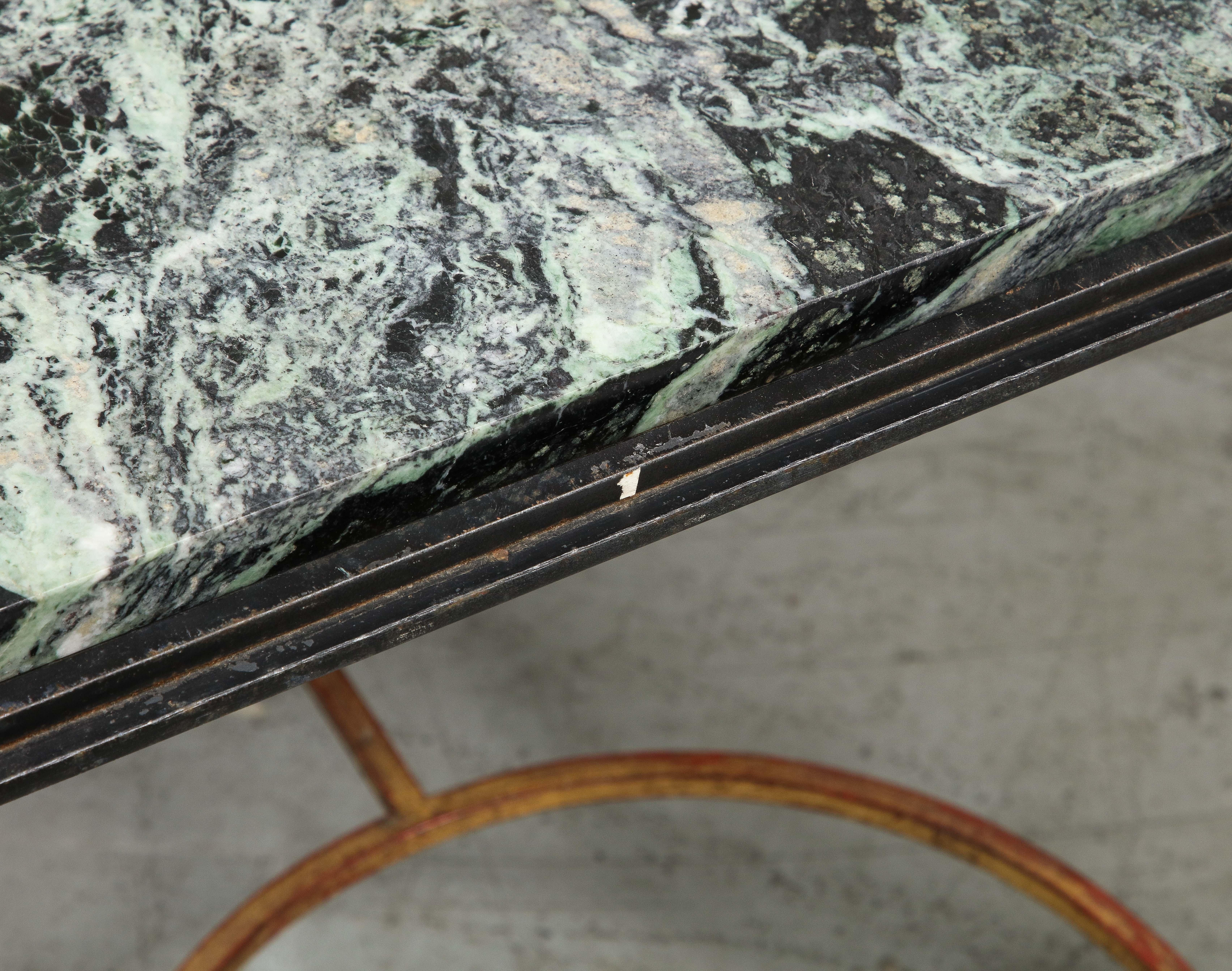Midcentury French Maison Jansen Style Iron & Green Marble Coffee Table For Sale 8