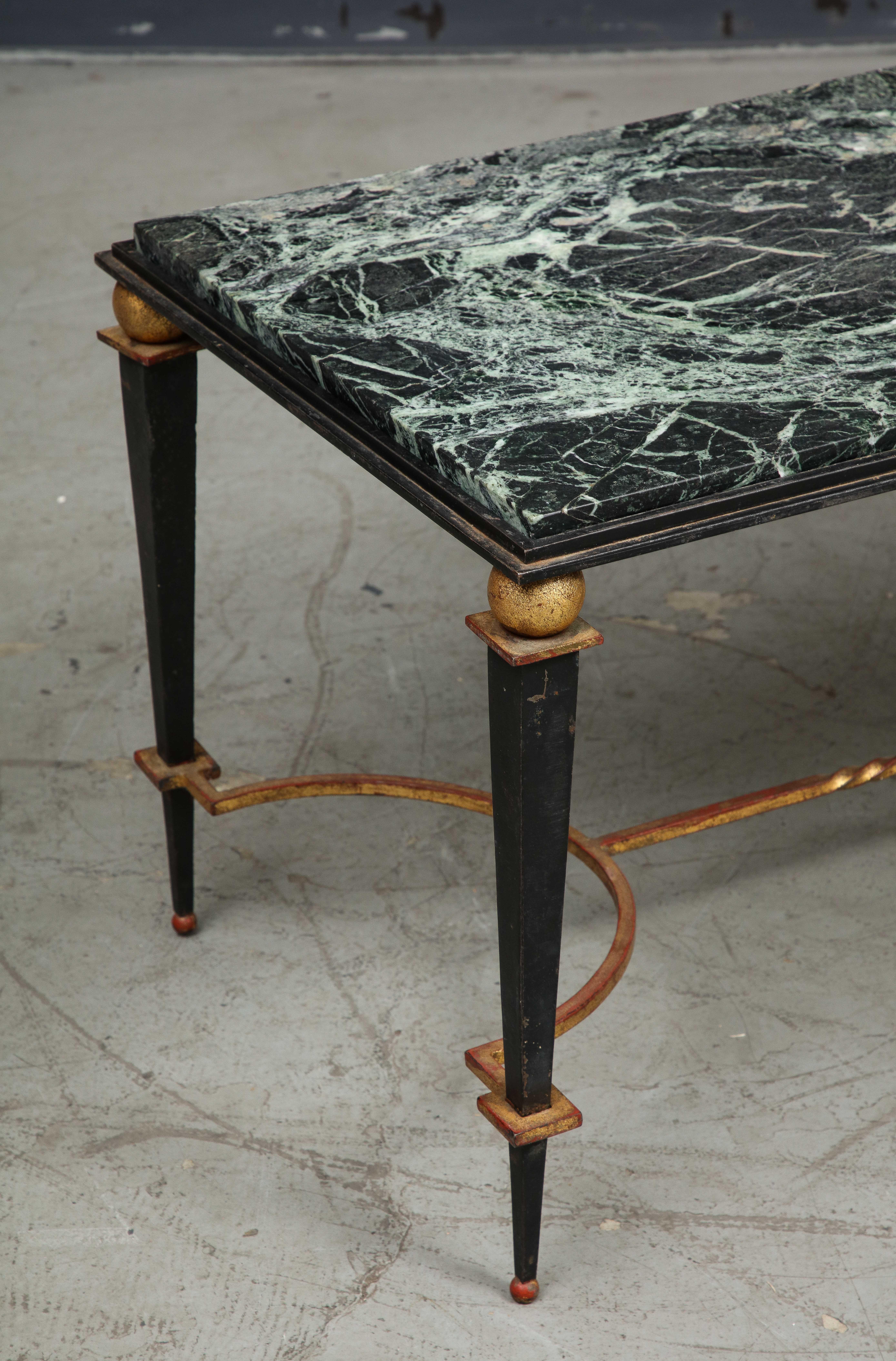 Midcentury French Maison Jansen Style Iron & Green Marble Coffee Table 12