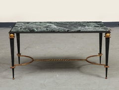 Midcentury French Maison Jansen Style Iron & Green Marble Coffee Table