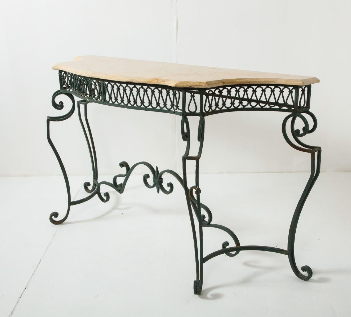 Midcentury French Marble & Iron Poillerat-Style Console Table 4