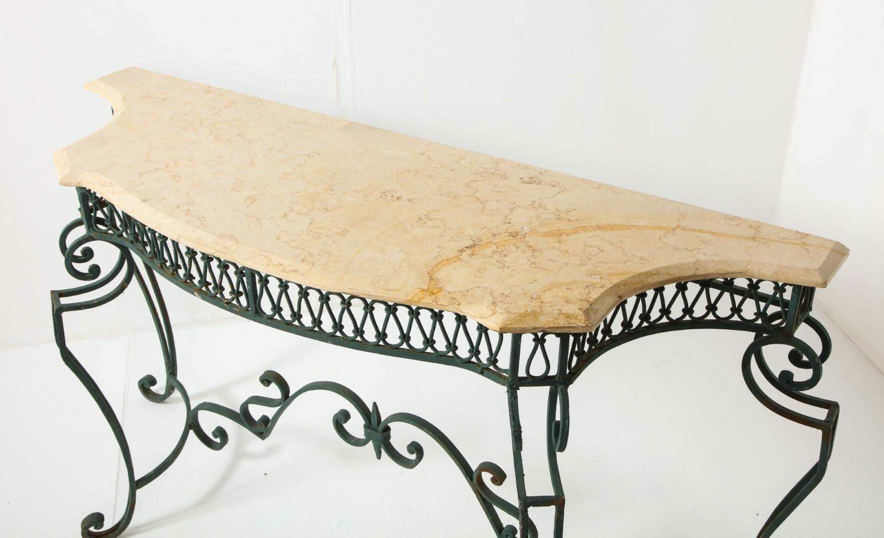 Midcentury French Marble & Iron Poillerat-Style Console Table 5