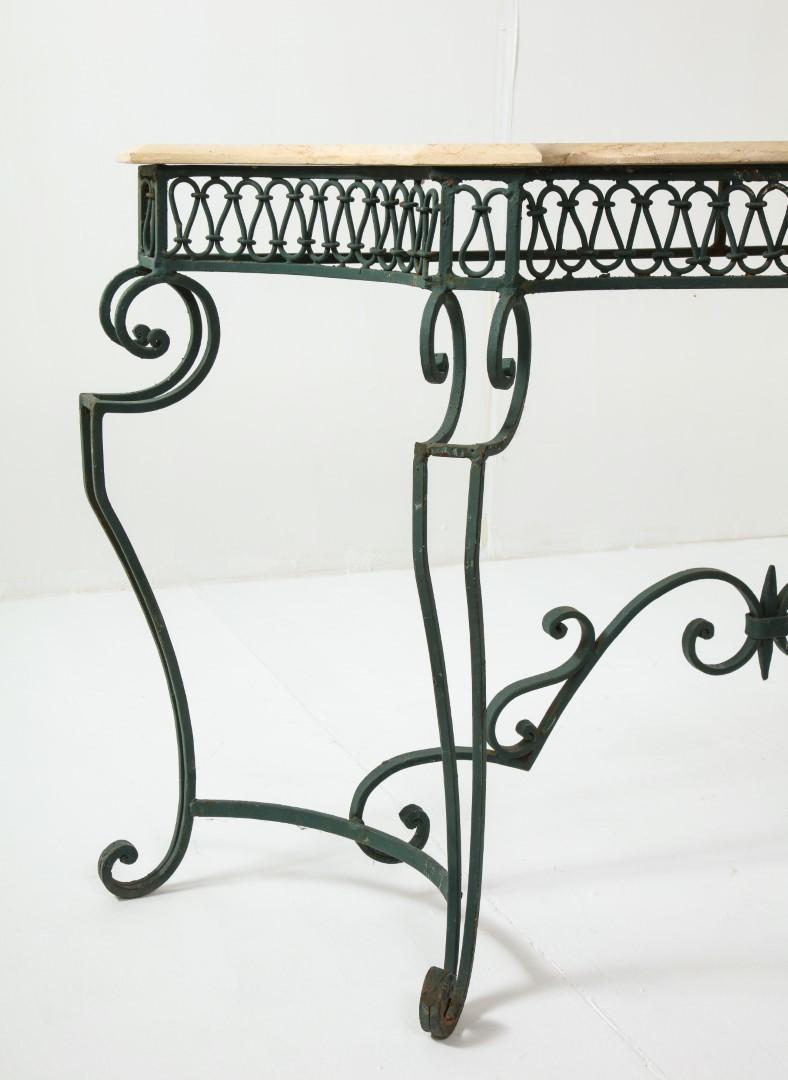 Midcentury French Marble & Iron Poillerat-Style Console Table In Good Condition In Chicago, IL