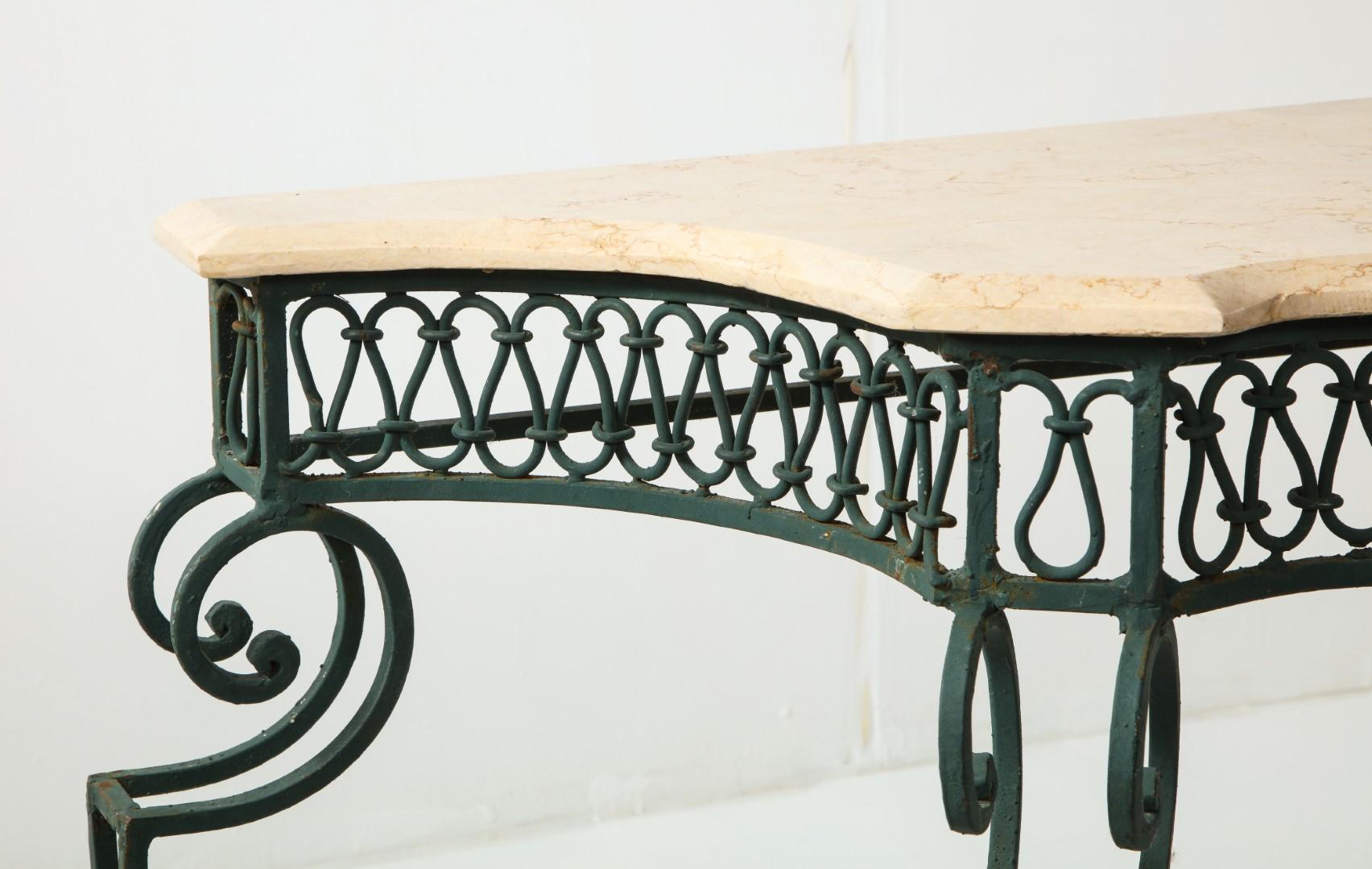 Mid-20th Century Midcentury French Marble & Iron Poillerat-Style Console Table