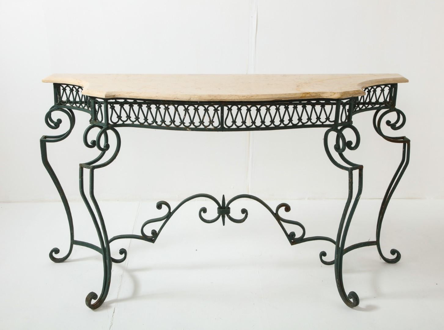 Midcentury French Marble & Iron Poillerat-Style Console Table 2
