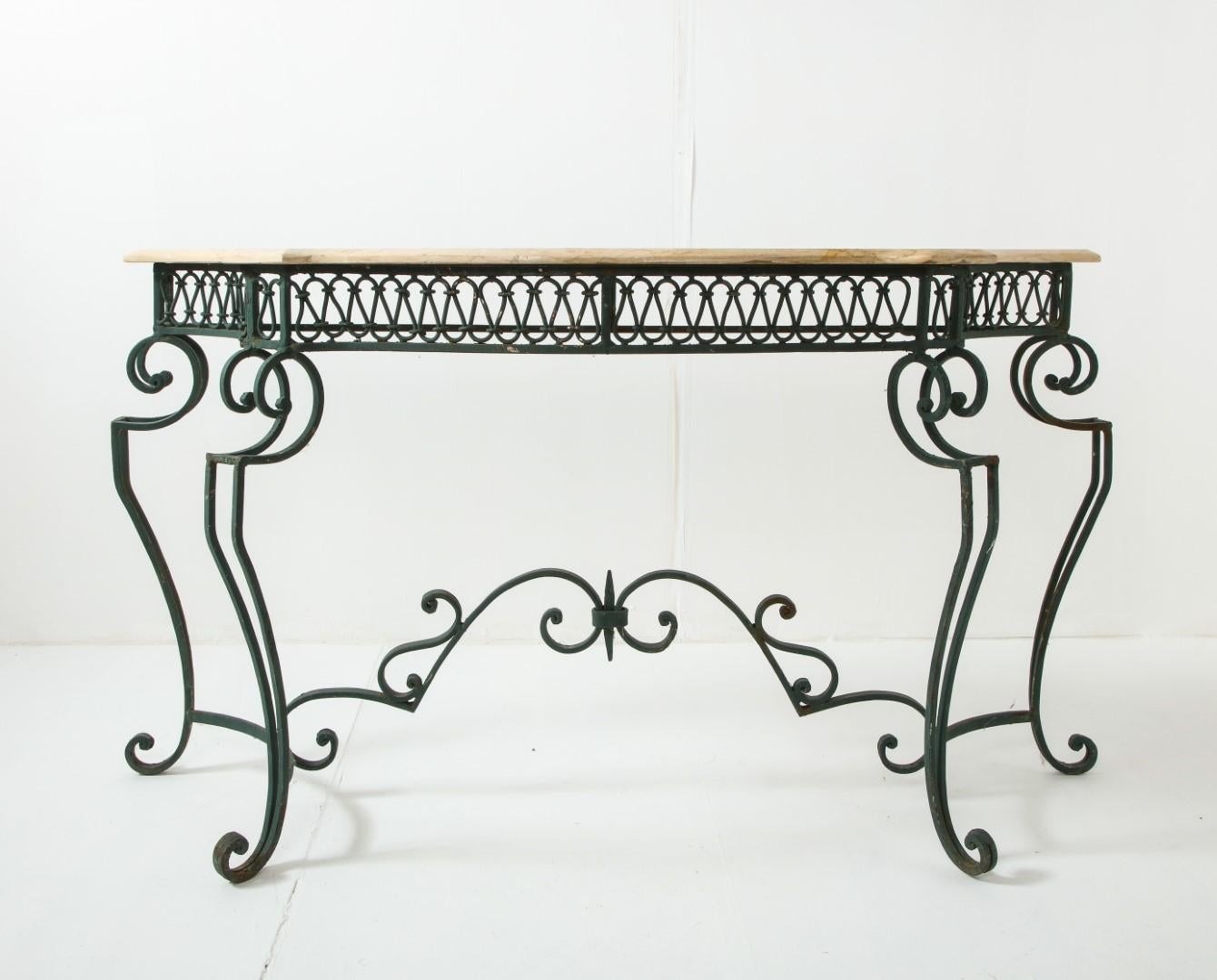 Midcentury French Marble & Iron Poillerat-Style Console Table 3