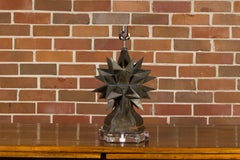 Midcentury French Metal Star Shaped Table Lamp on Custom Lucite Base