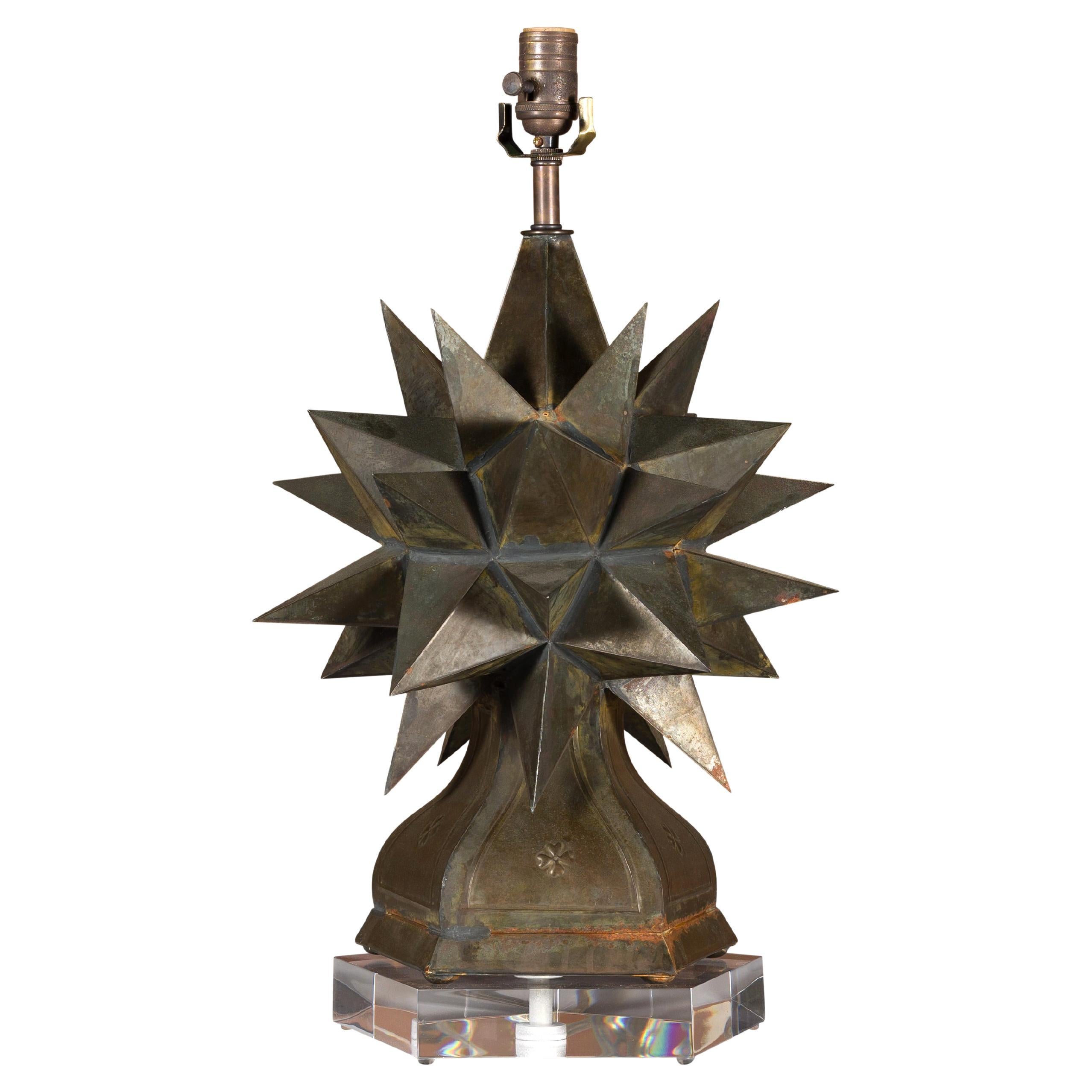 Midcentury French Metal Star Shaped Table Lamp on Custom Lucite Base