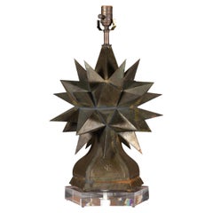 Midcentury French Metal Star Shaped Table Lamp on Custom Lucite Base