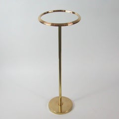 Midcentury French Mirror and Brass Side End Table or Plant Stand, Gueridon 1950s