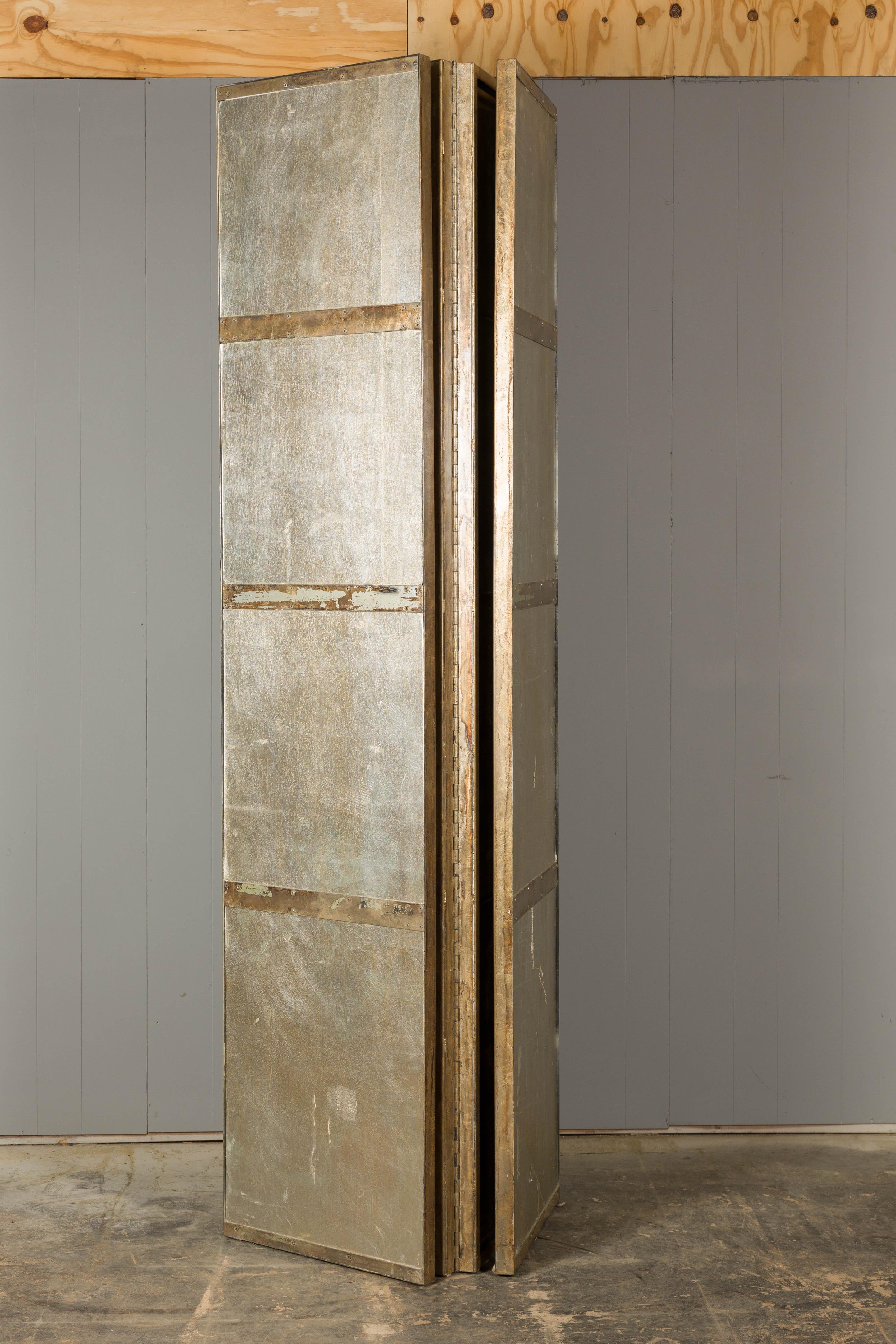 Midcentury French Mirrored Screen with Four Panels and Heavy Antiquing 9