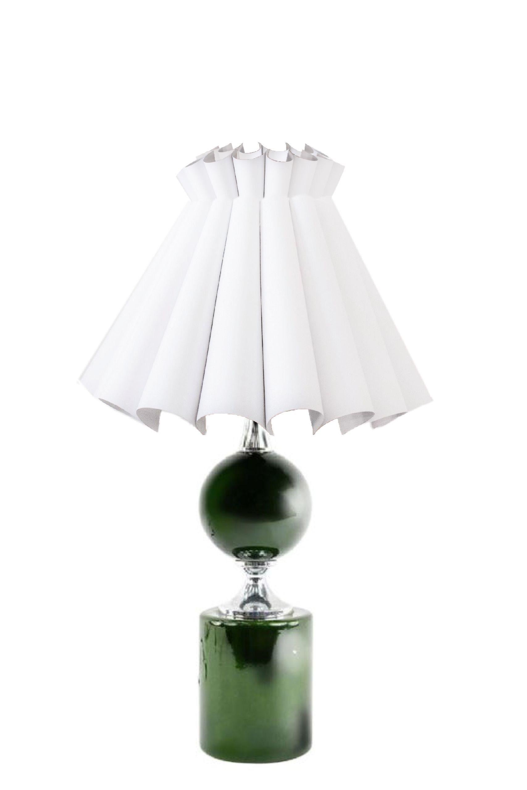Midcentury French Modern Enameled Brass Geometric Lamp, Green, Maison Barbier For Sale 3