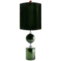 Retro Midcentury French Modern Enameled Brass Geometric Lamp, Green, Maison Barbier