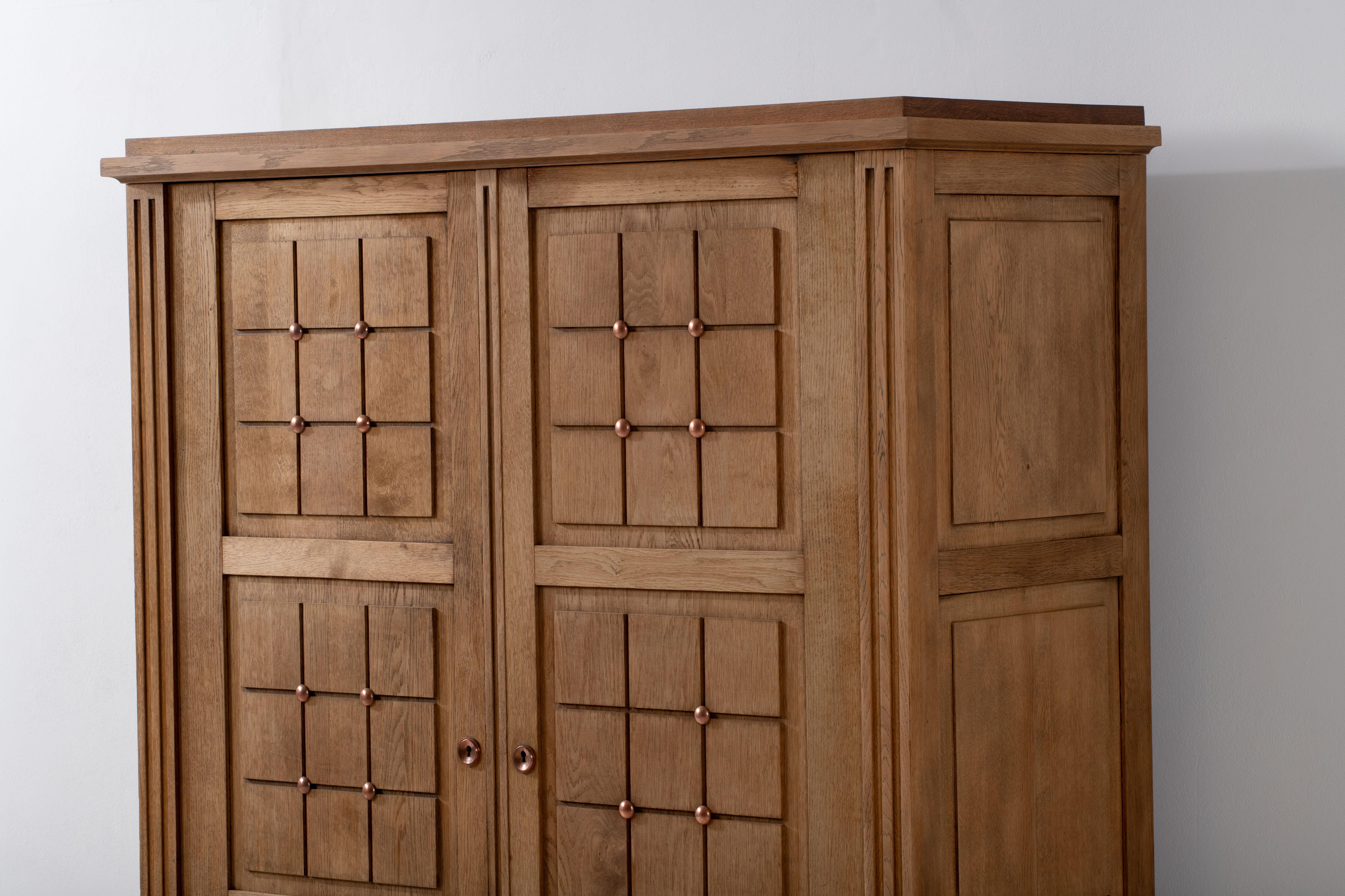 Mid-20th Century Midcentury French Natural Oak Wardrobe For Sale