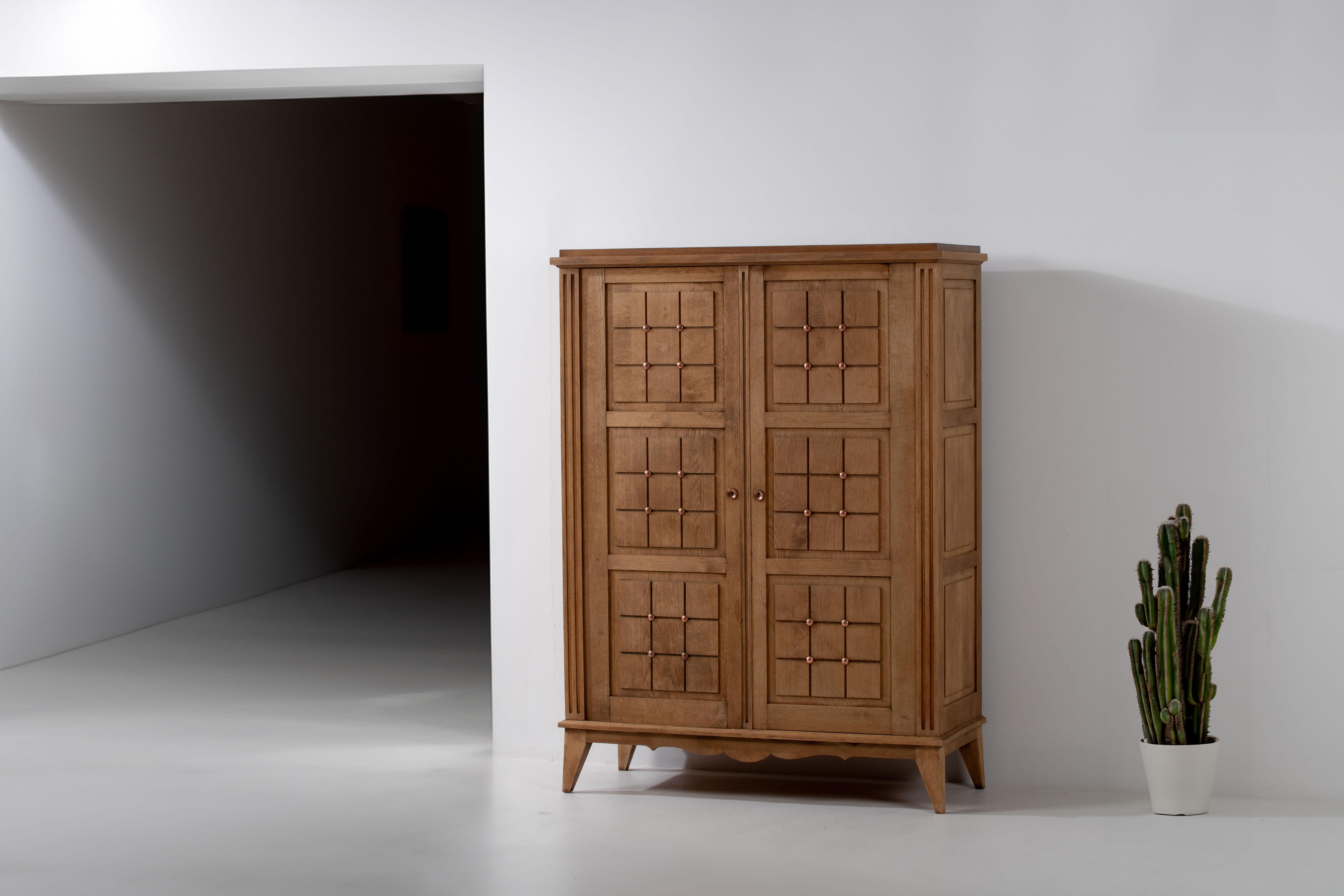 Midcentury French Natural Oak Wardrobe For Sale 2