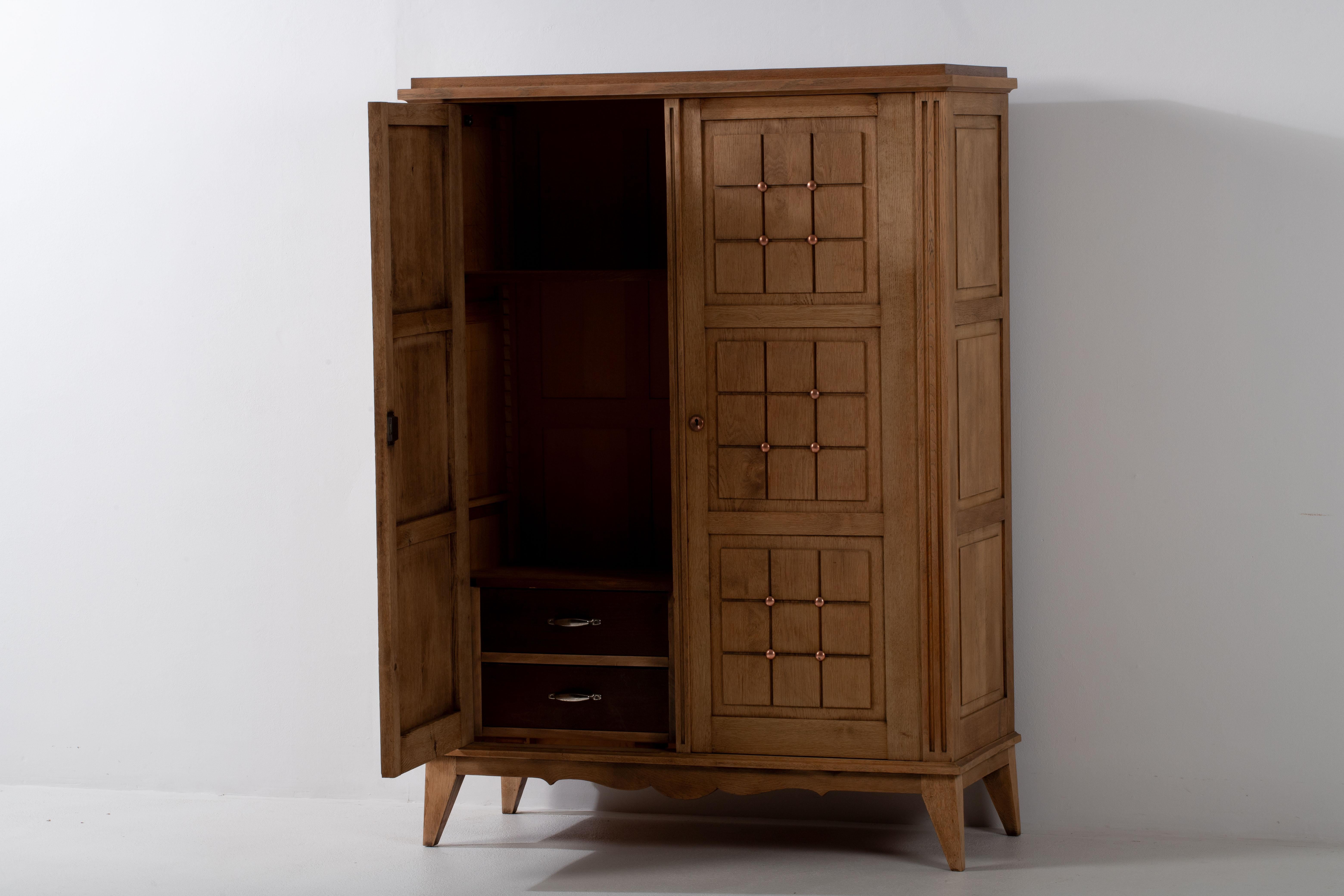 Midcentury French Natural Oak Wardrobe For Sale 3