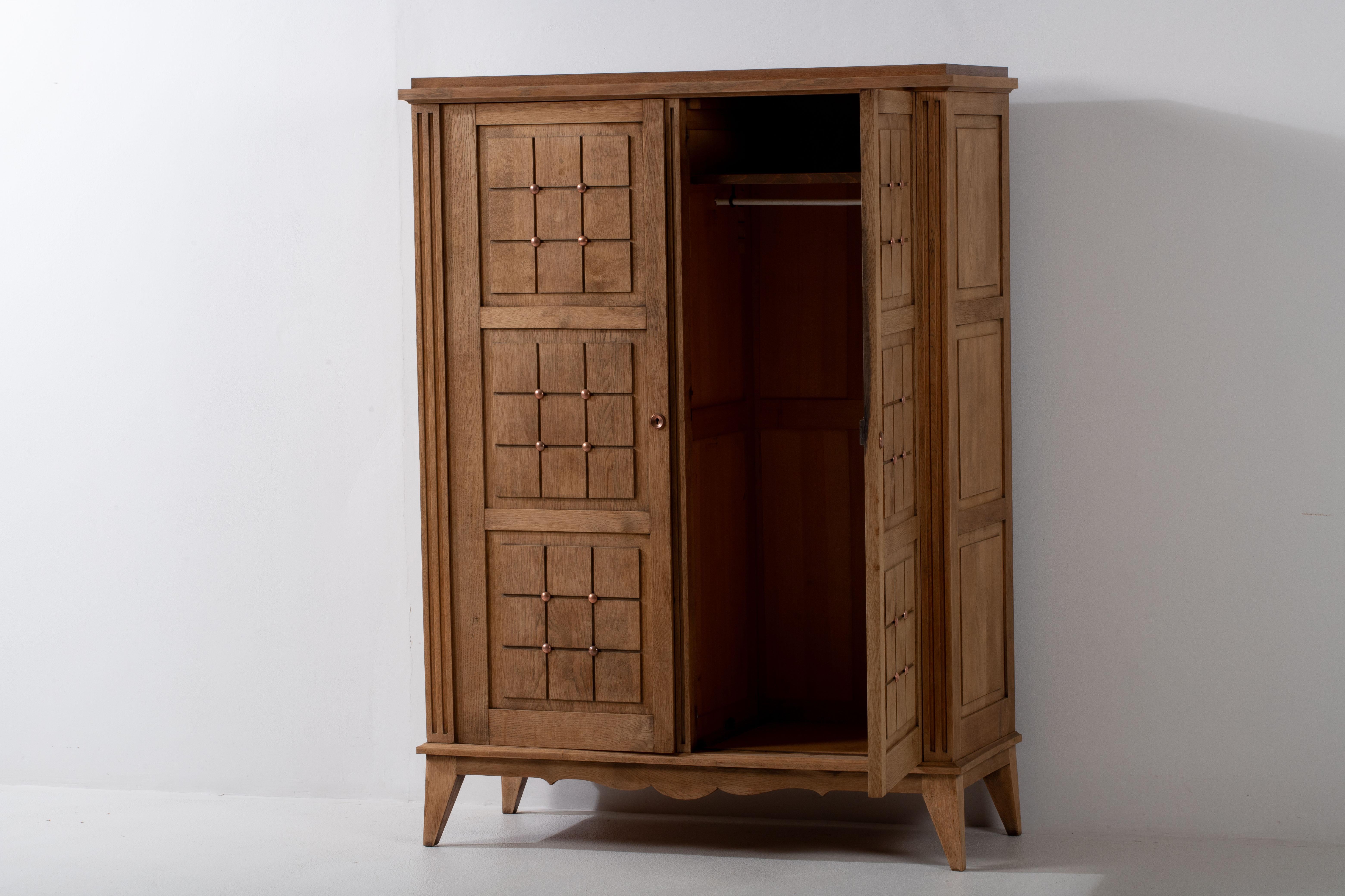 Midcentury French Natural Oak Wardrobe For Sale 4