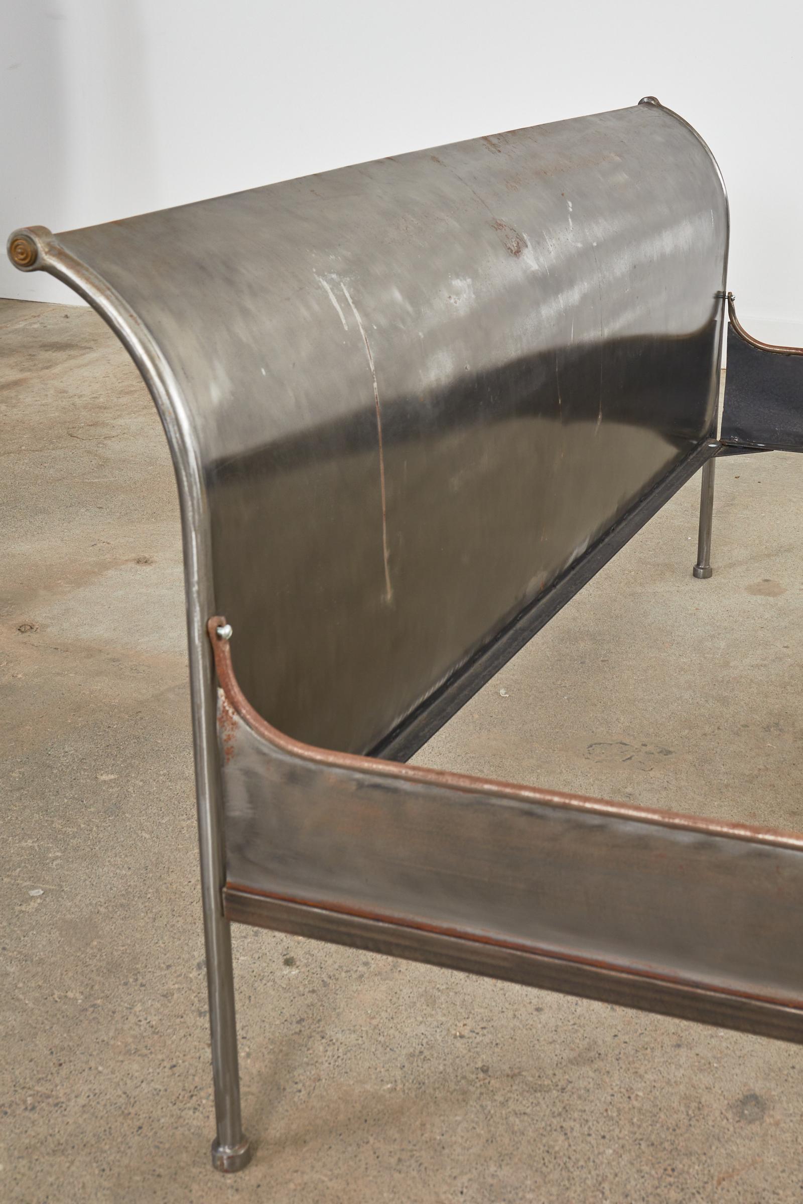 Mid-Century French Industrial Style Steel Sleigh Bed 4