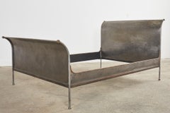 Mid-Century French Industrial Style Steel Sleigh Bed
